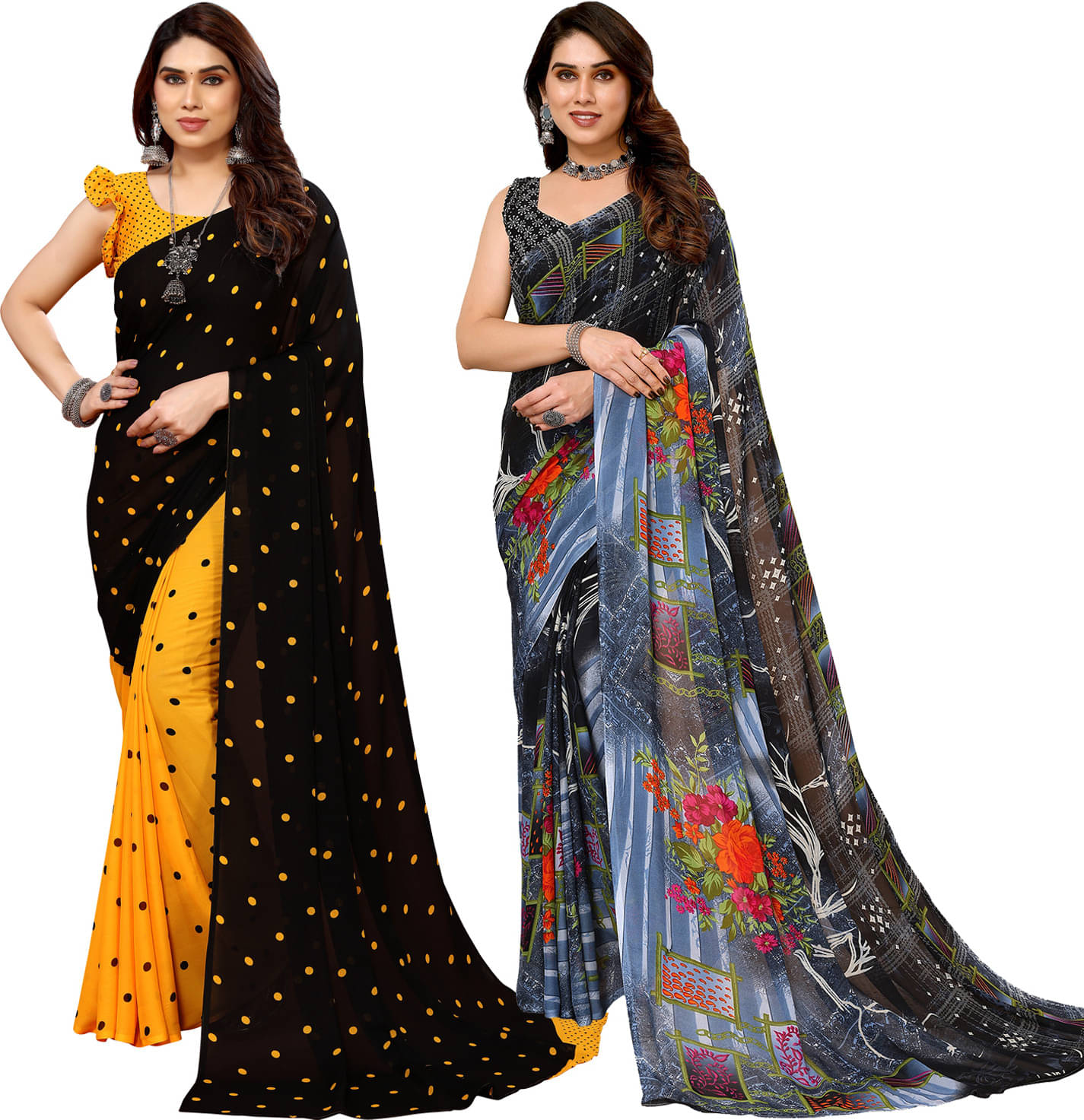     			ANAND SAREES Georgette Printed Saree With Unstitched Blouse Piece ( Multicolor )