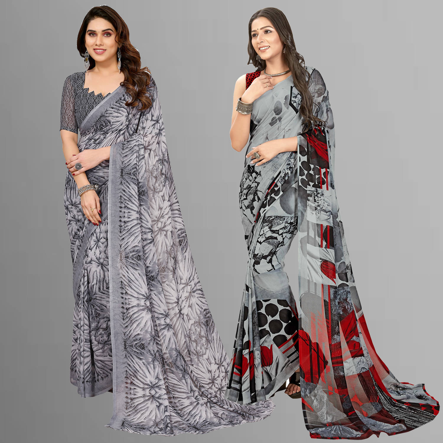ANAND SAREES Georgette Printed Saree With Unstitched Blouse Piece ( Grey ) ANAND SAREES Georgette Printed Saree With Unstitched Blouse Piece ( Grey )