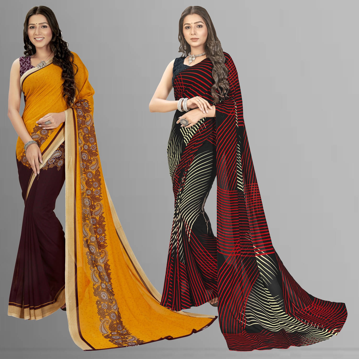 ANAND SAREES Georgette Printed Saree With Unstitched Blouse Piece ( Multicolor ) ANAND SAREES Georgette Printed Saree With Unstitched Blouse Piece ( Multicolor )