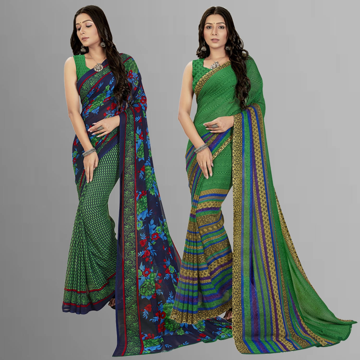 ANAND SAREES Georgette Printed Saree With Unstitched Blouse Piece ( Multicolor ) ANAND SAREES Georgette Printed Saree With Unstitched Blouse Piece ( Multicolor )