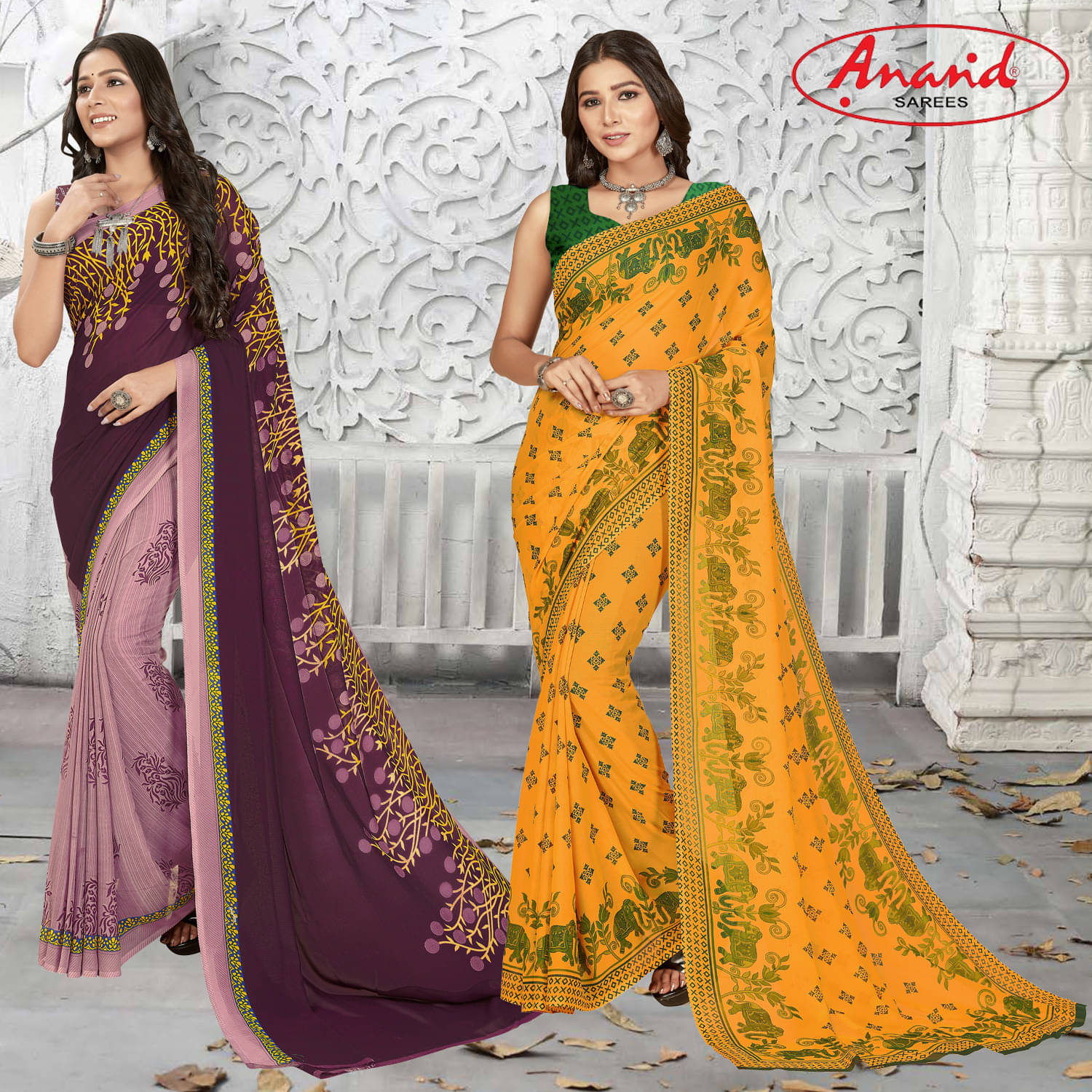     			ANAND SAREES Georgette Printed Saree With Unstitched Blouse Piece ( Multicolor )