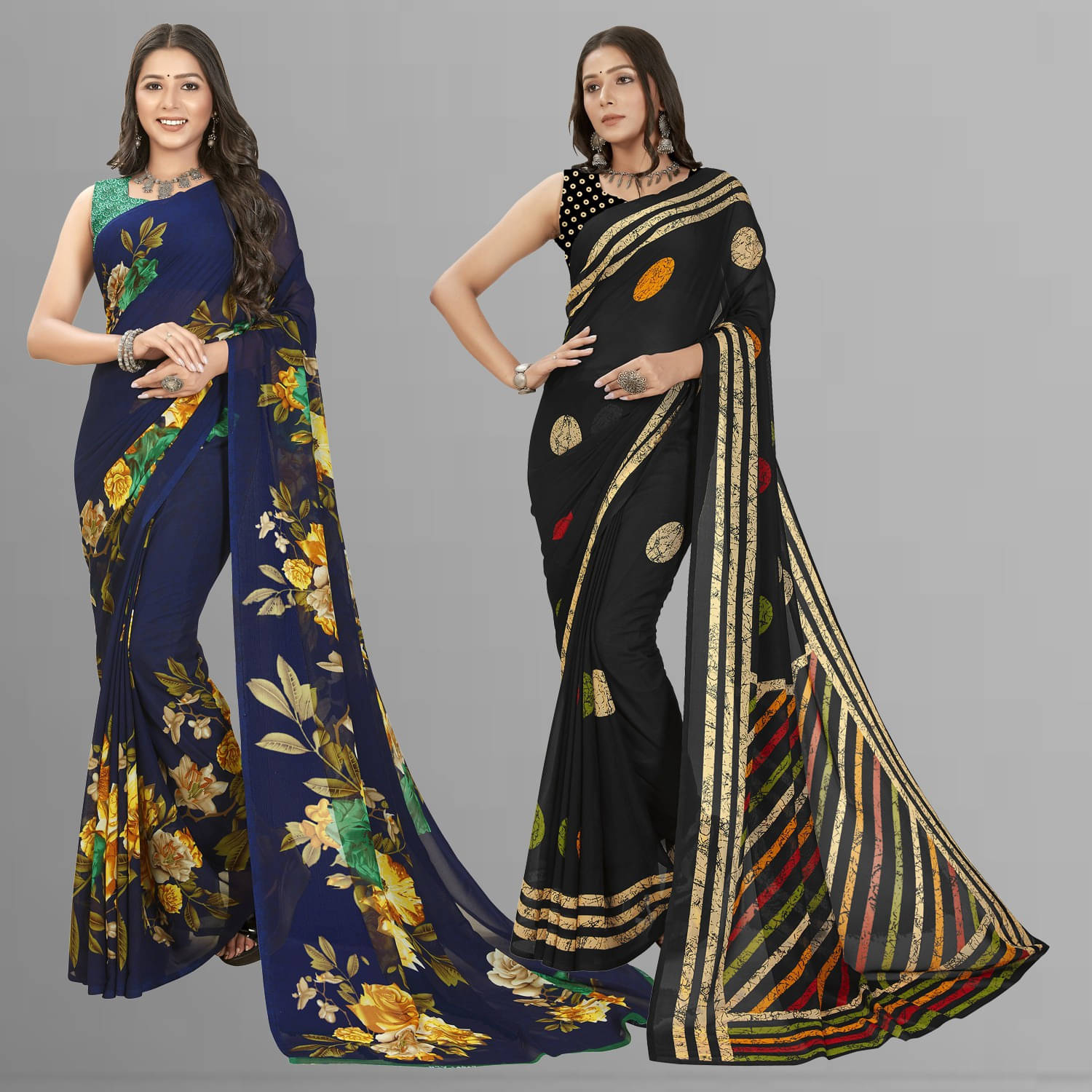 ANAND SAREES Georgette Printed Saree With Unstitched Blouse Piece ( Multicolor )     			ANAND SAREES Georgette Printed Saree With Unstitched Blouse Piece ( Multicolor )
