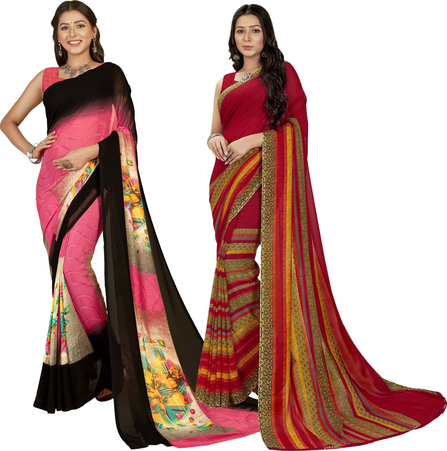 ANAND SAREES Georgette Printed Saree With Unstitched Blouse Piece ( Red ) ANAND SAREES Georgette Printed Saree With Unstitched Blouse Piece ( Red )