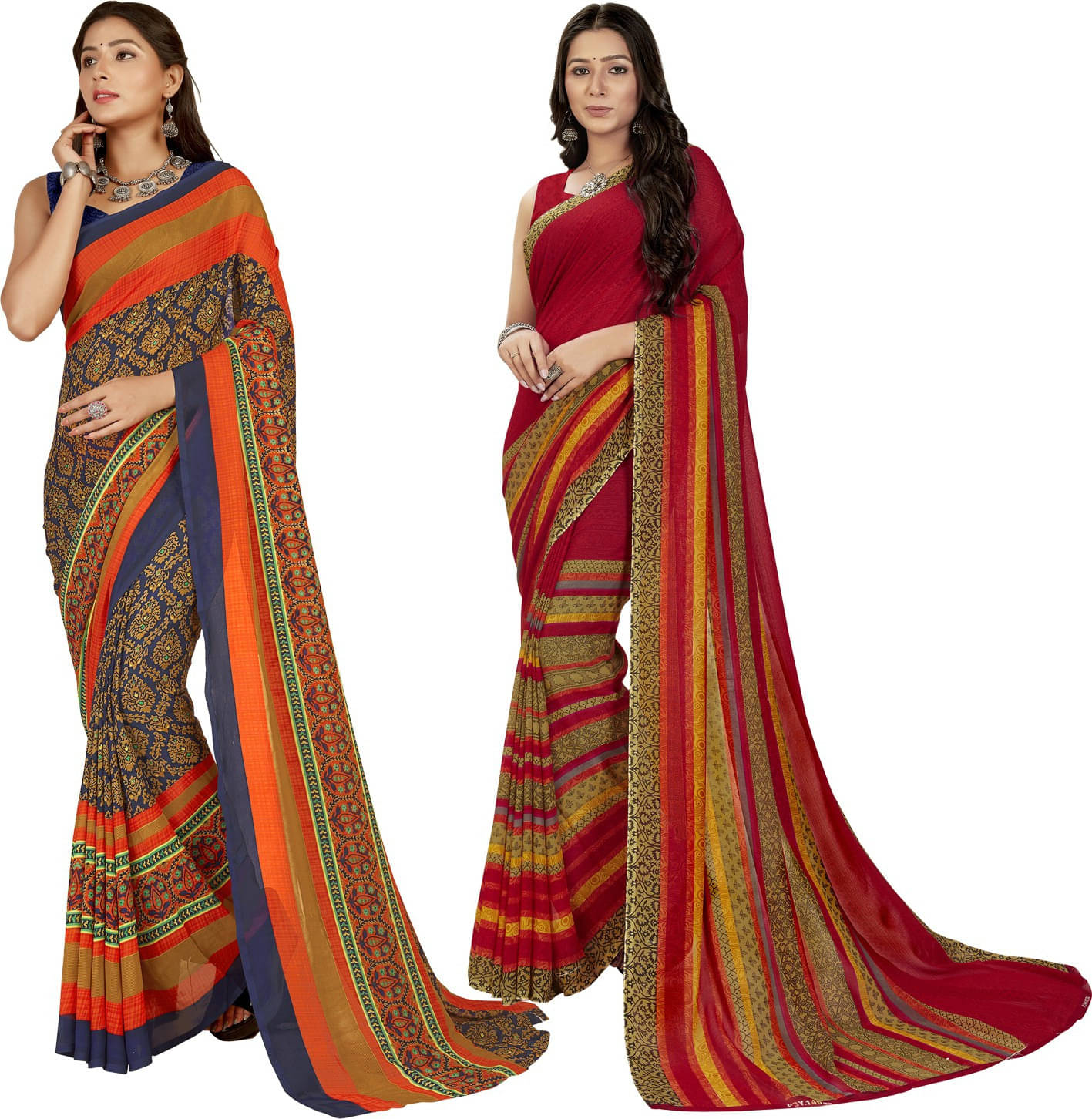 ANAND SAREES Georgette Printed Saree With Unstitched Blouse Piece ( Red ) ANAND SAREES Georgette Printed Saree With Unstitched Blouse Piece ( Red )