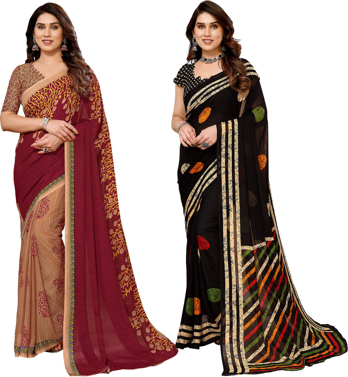 ANAND SAREES Georgette Printed Saree With Unstitched Blouse Piece ( Multicolor )     			ANAND SAREES Georgette Printed Saree With Unstitched Blouse Piece ( Multicolor )