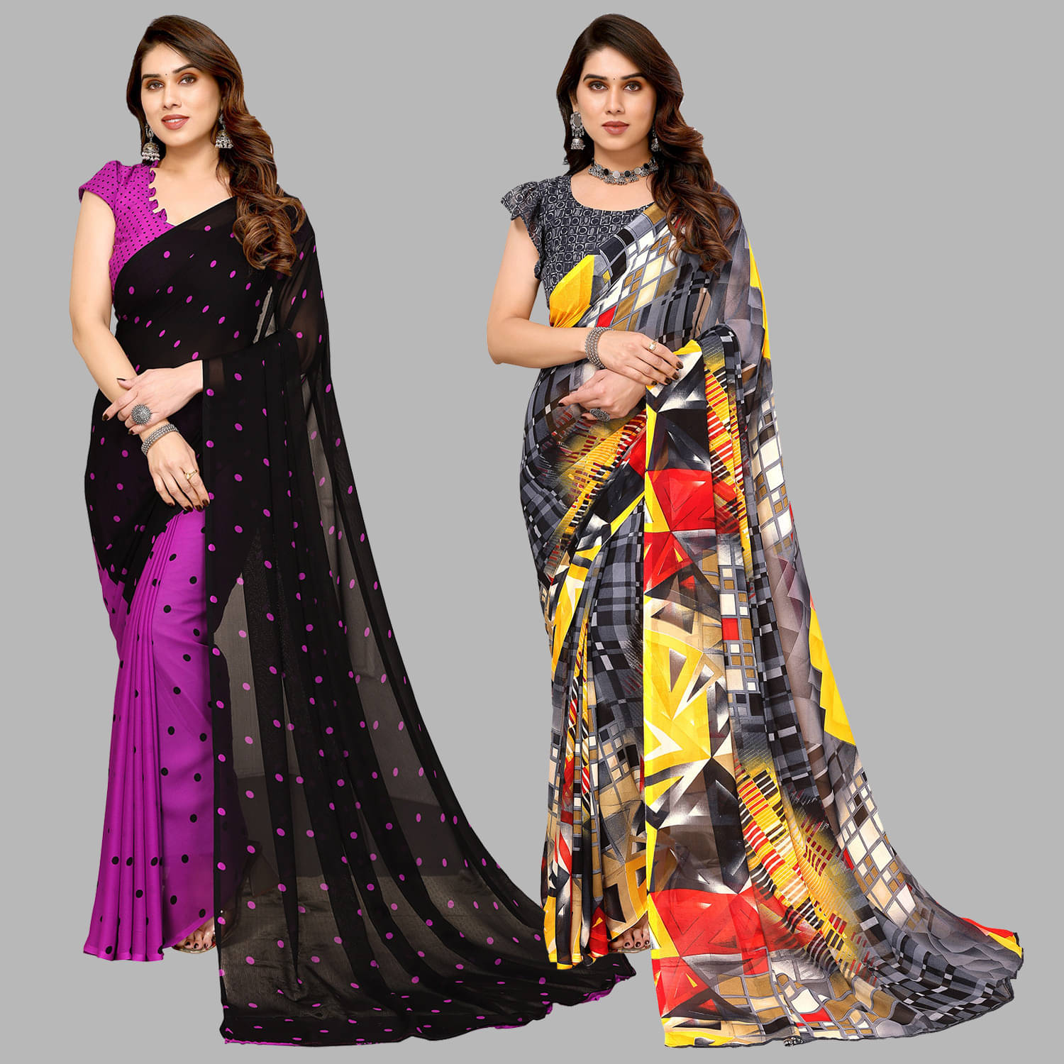     			ANAND SAREES Georgette Printed Saree With Unstitched Blouse Piece ( Multicolor )