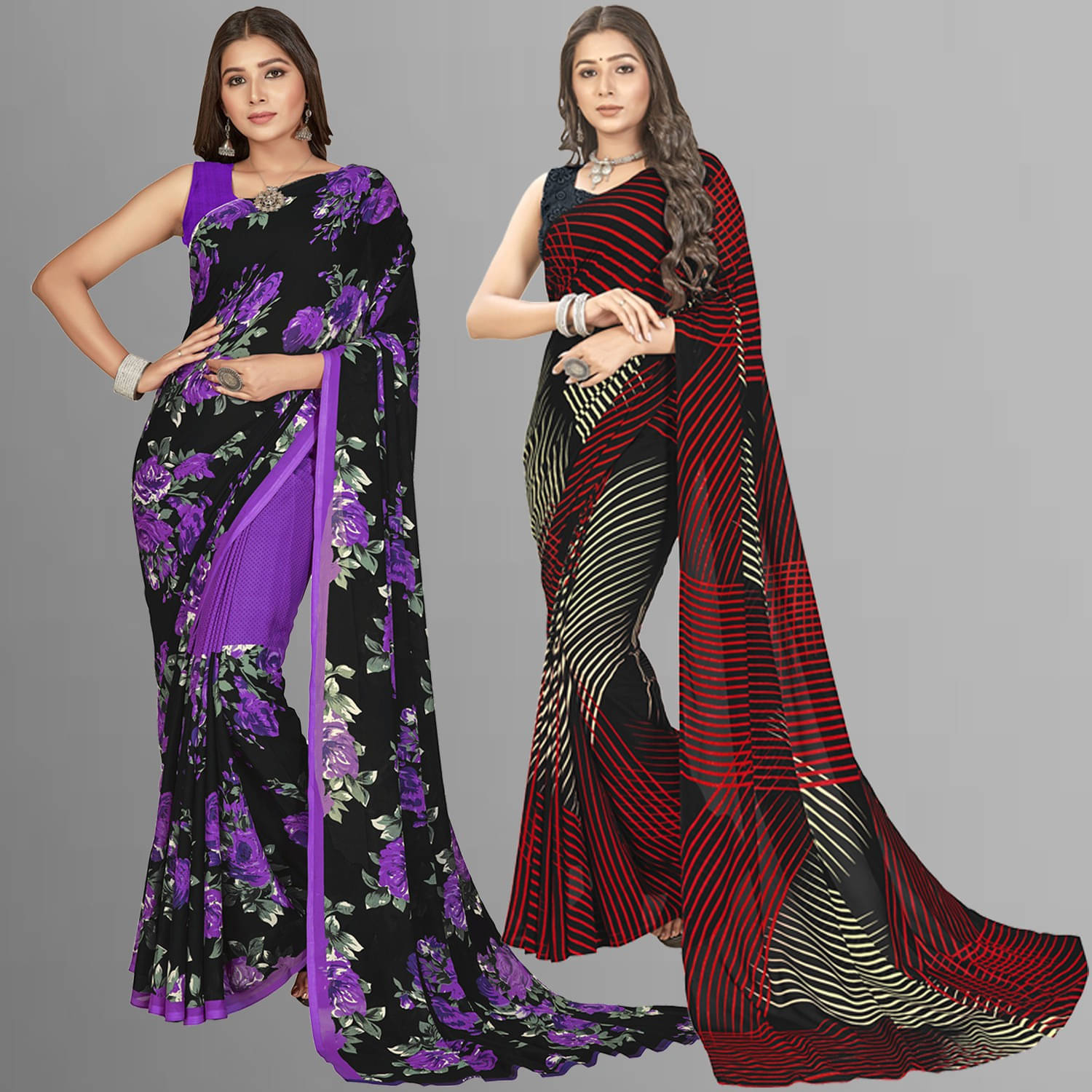 ANAND SAREES Georgette Printed Saree With Unstitched Blouse Piece ( Multicolor ) ANAND SAREES Georgette Printed Saree With Unstitched Blouse Piece ( Multicolor )