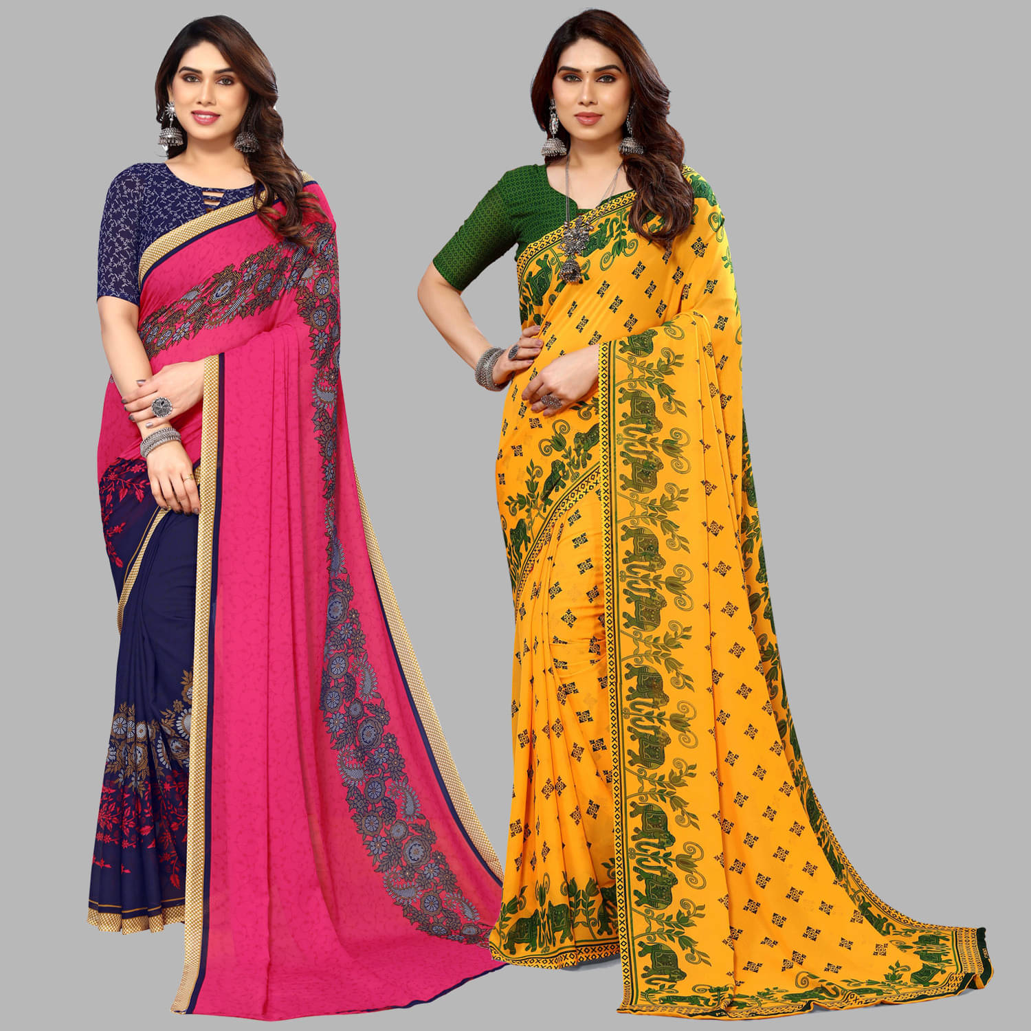 ANAND SAREES Georgette Printed Saree With Unstitched Blouse Piece ( Multicolor ) ANAND SAREES Georgette Printed Saree With Unstitched Blouse Piece ( Multicolor )