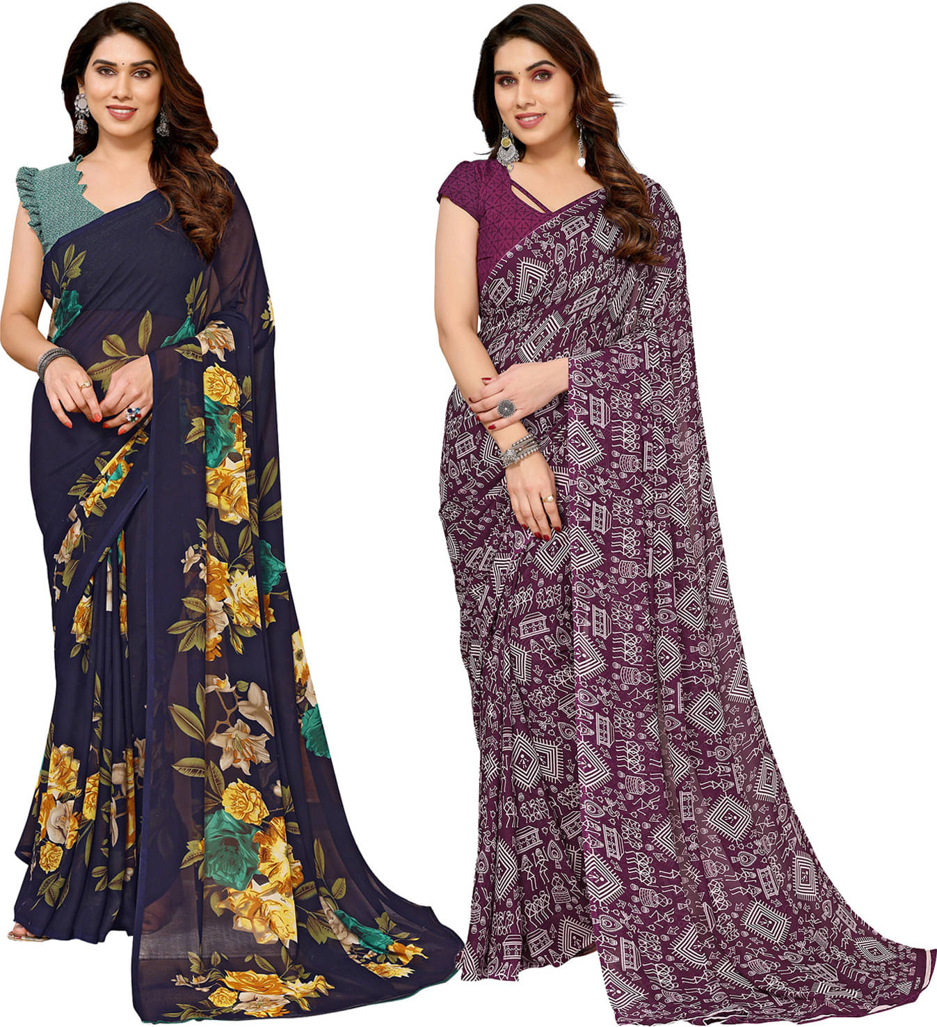 ANAND SAREES Georgette Printed Saree With Unstitched Blouse Piece ( Multicolor ) ANAND SAREES Georgette Printed Saree With Unstitched Blouse Piece ( Multicolor )