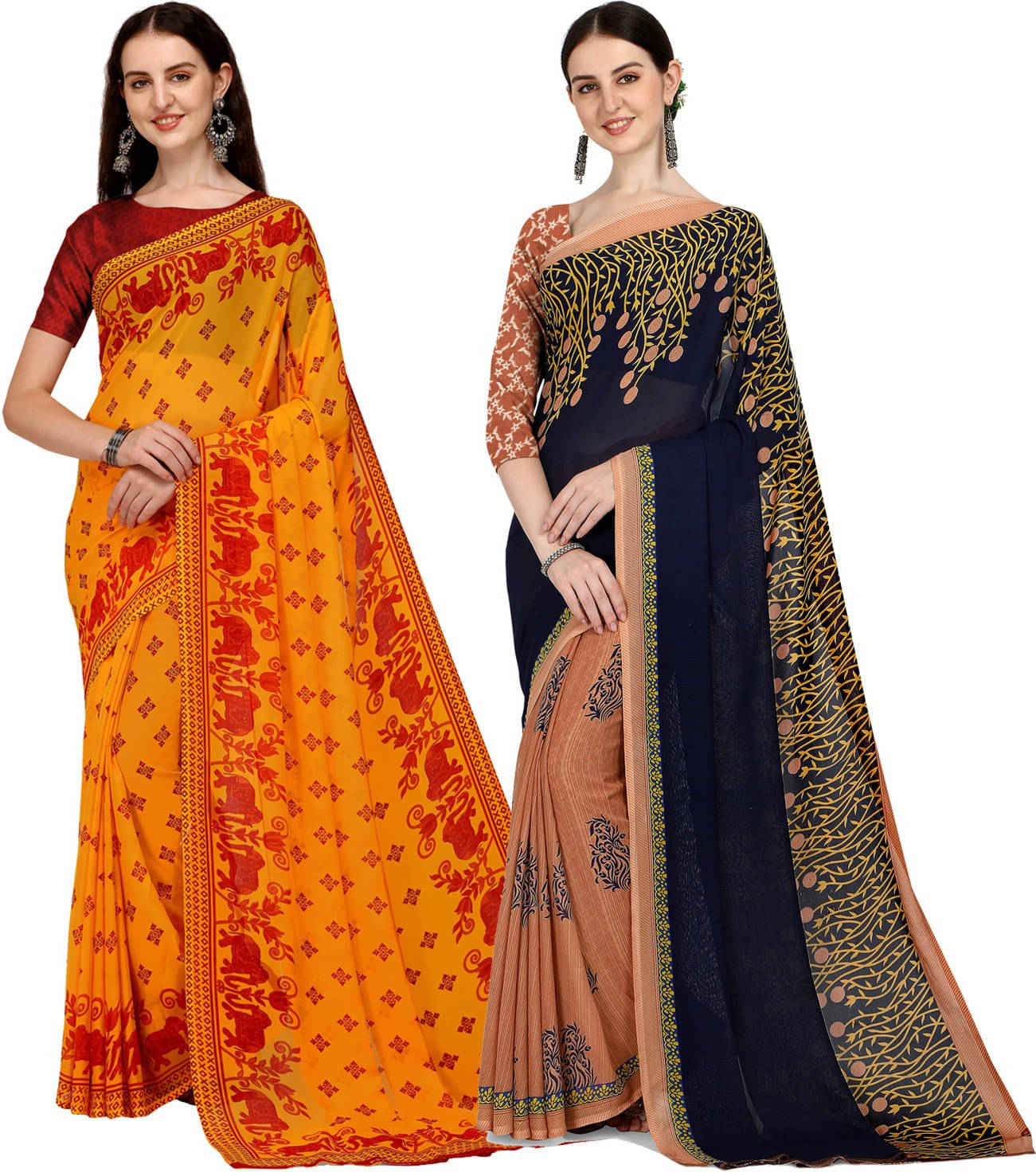     			ANAND SAREES Georgette Printed Saree With Unstitched Blouse Piece ( Multicolor )