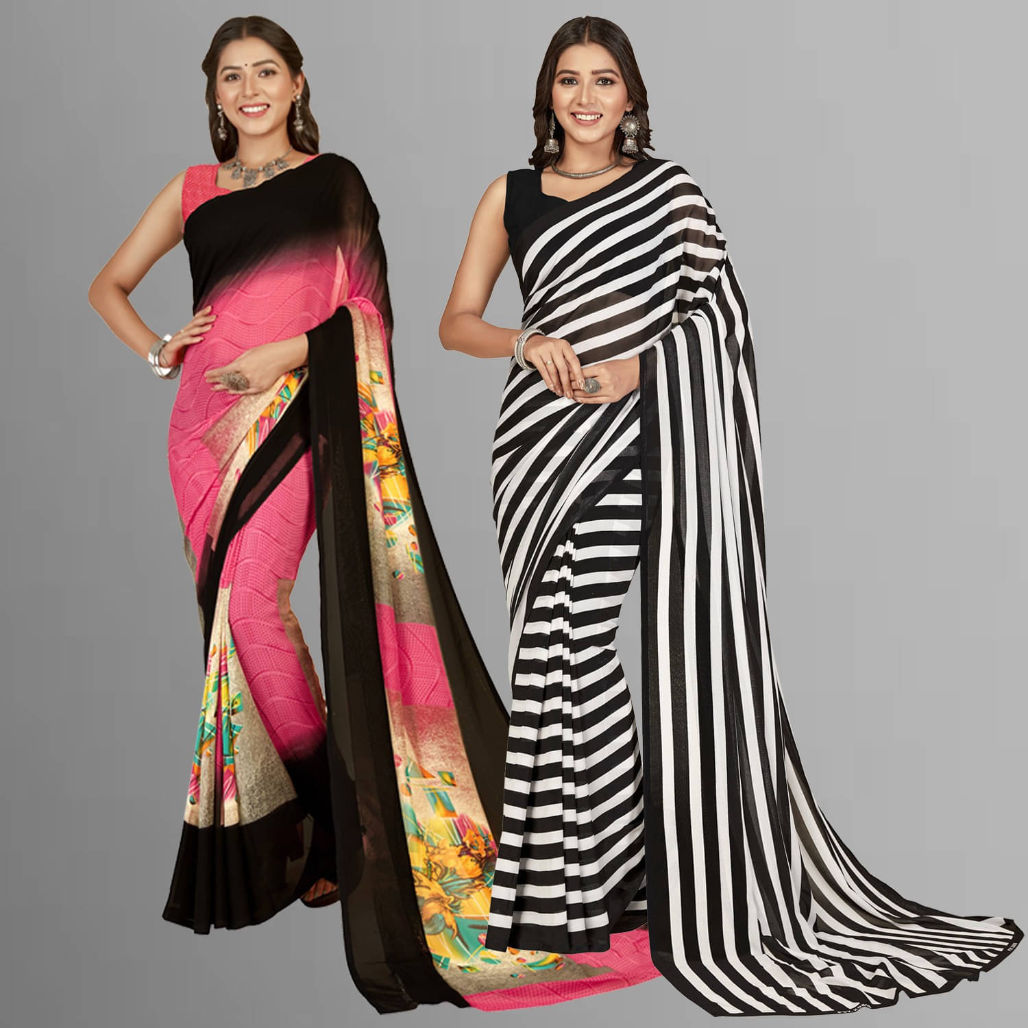     			ANAND SAREES Georgette Printed Saree With Unstitched Blouse Piece ( Multicolor )
