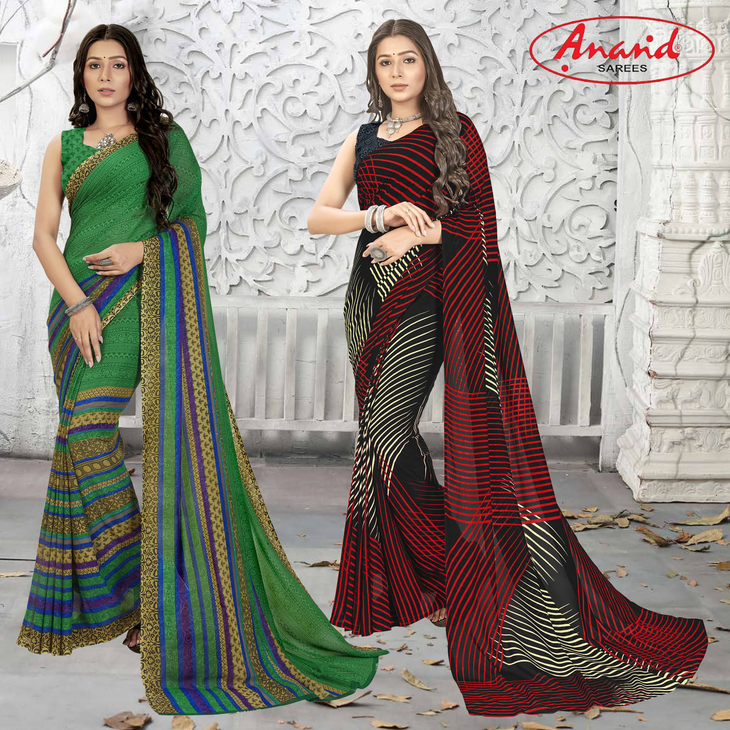     			ANAND SAREES Georgette Printed Saree With Unstitched Blouse Piece ( Multicolor )