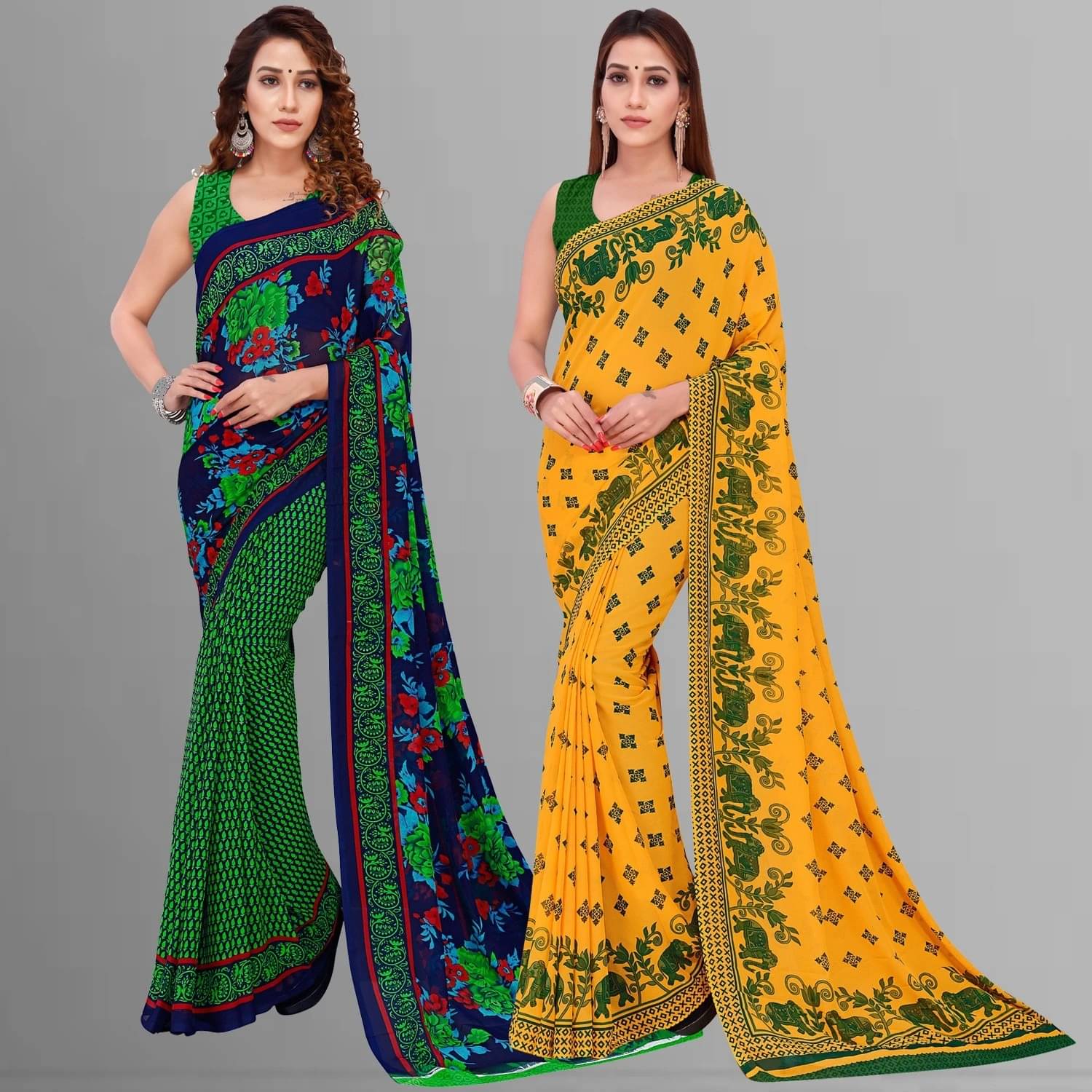 ANAND SAREES Georgette Printed Saree With Unstitched Blouse Piece ( Multicolor )     			ANAND SAREES Georgette Printed Saree With Unstitched Blouse Piece ( Multicolor )