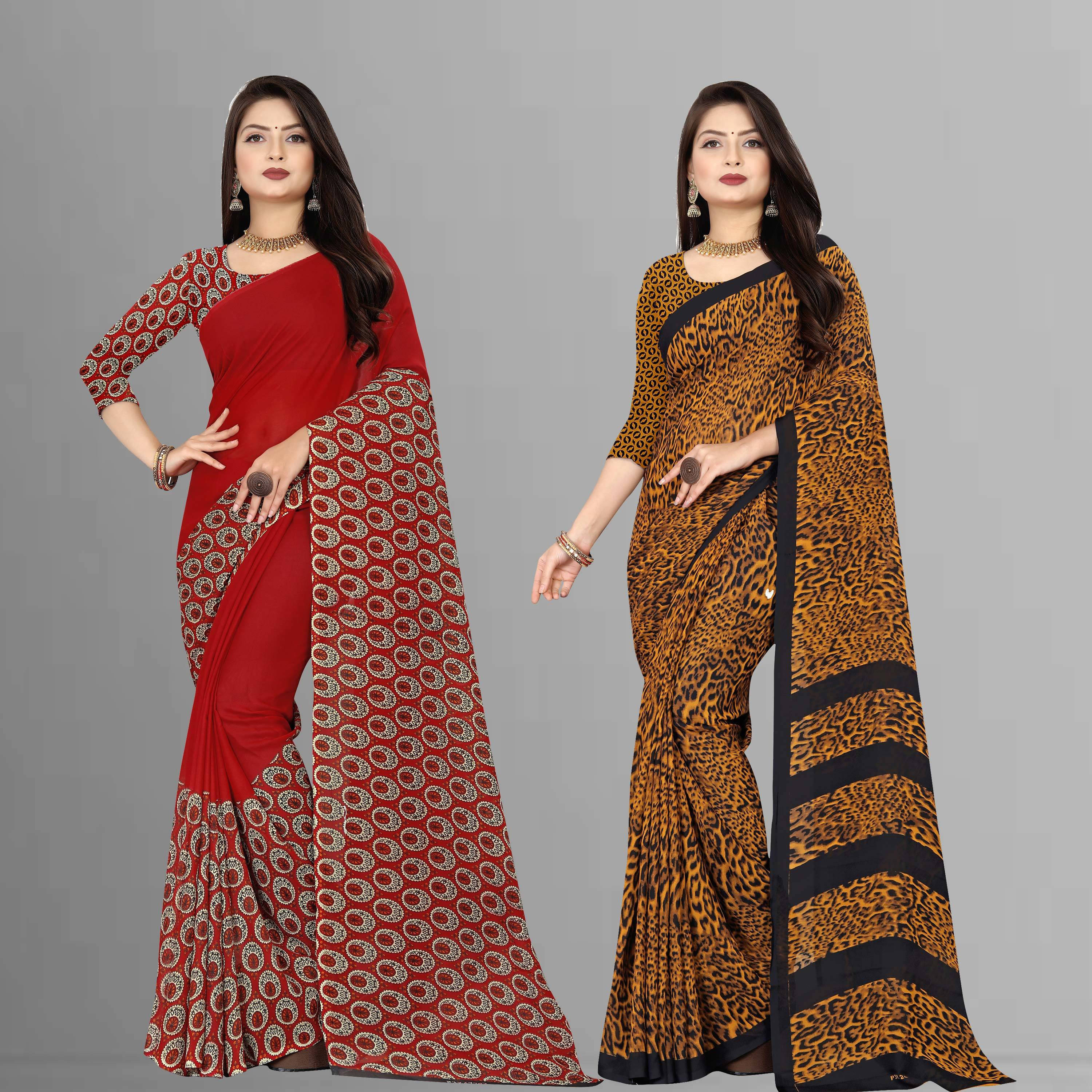 ANAND SAREES Georgette Printed Saree With Unstitched Blouse Piece ( Multicolor )     			ANAND SAREES Georgette Printed Saree With Unstitched Blouse Piece ( Multicolor )