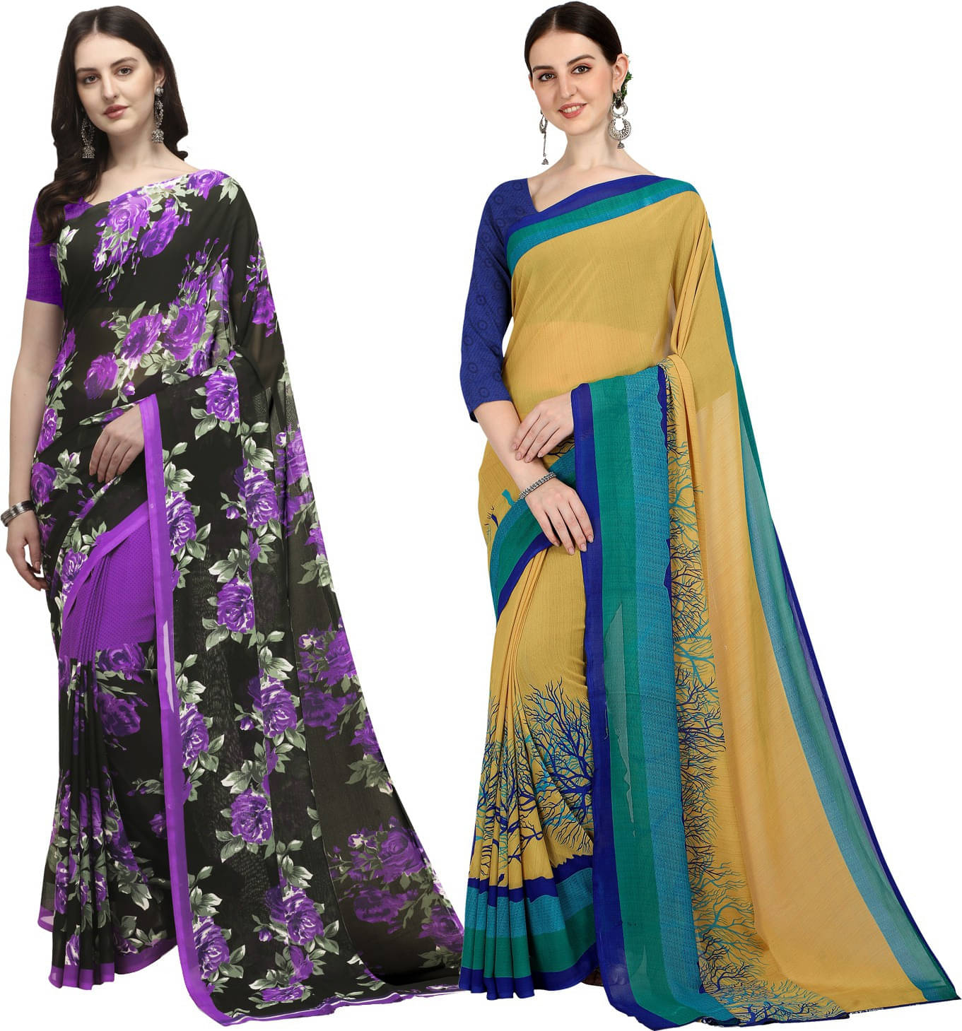     			ANAND SAREES Georgette Printed Saree With Unstitched Blouse Piece ( Multicolor )