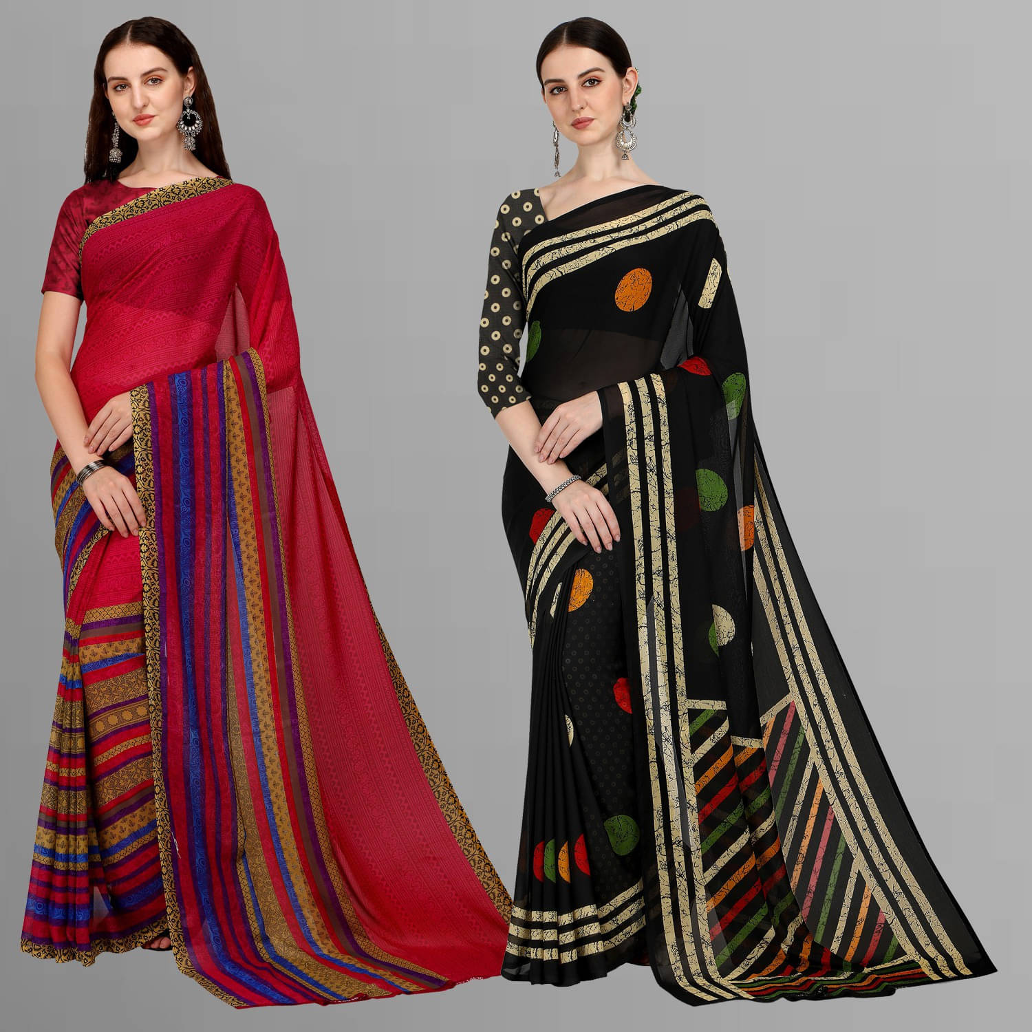 ANAND SAREES Georgette Printed Saree With Unstitched Blouse Piece ( Multicolor ) ANAND SAREES Georgette Printed Saree With Unstitched Blouse Piece ( Multicolor )