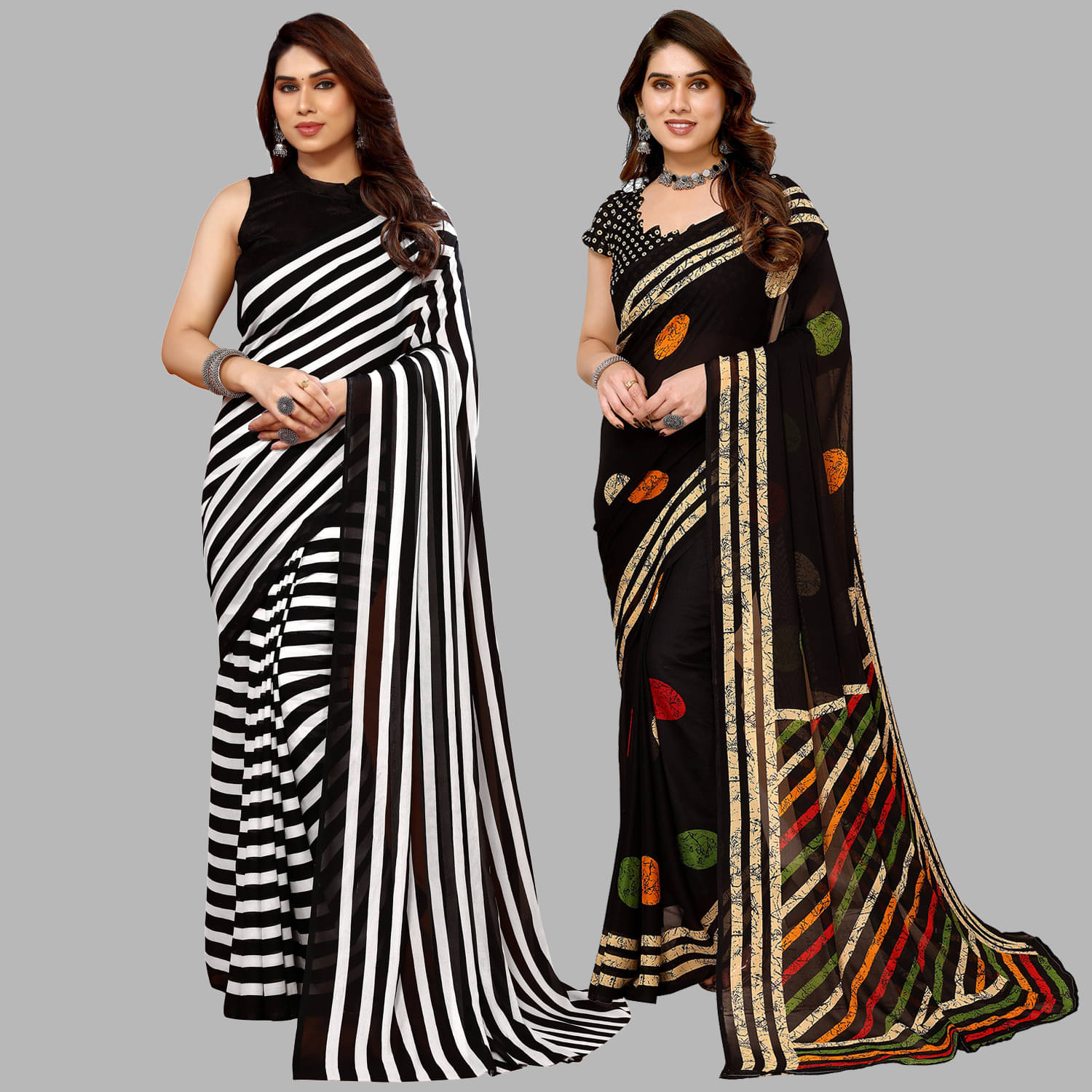 ANAND SAREES Georgette Printed Saree With Unstitched Blouse Piece ( Black ) ANAND SAREES Georgette Printed Saree With Unstitched Blouse Piece ( Black )