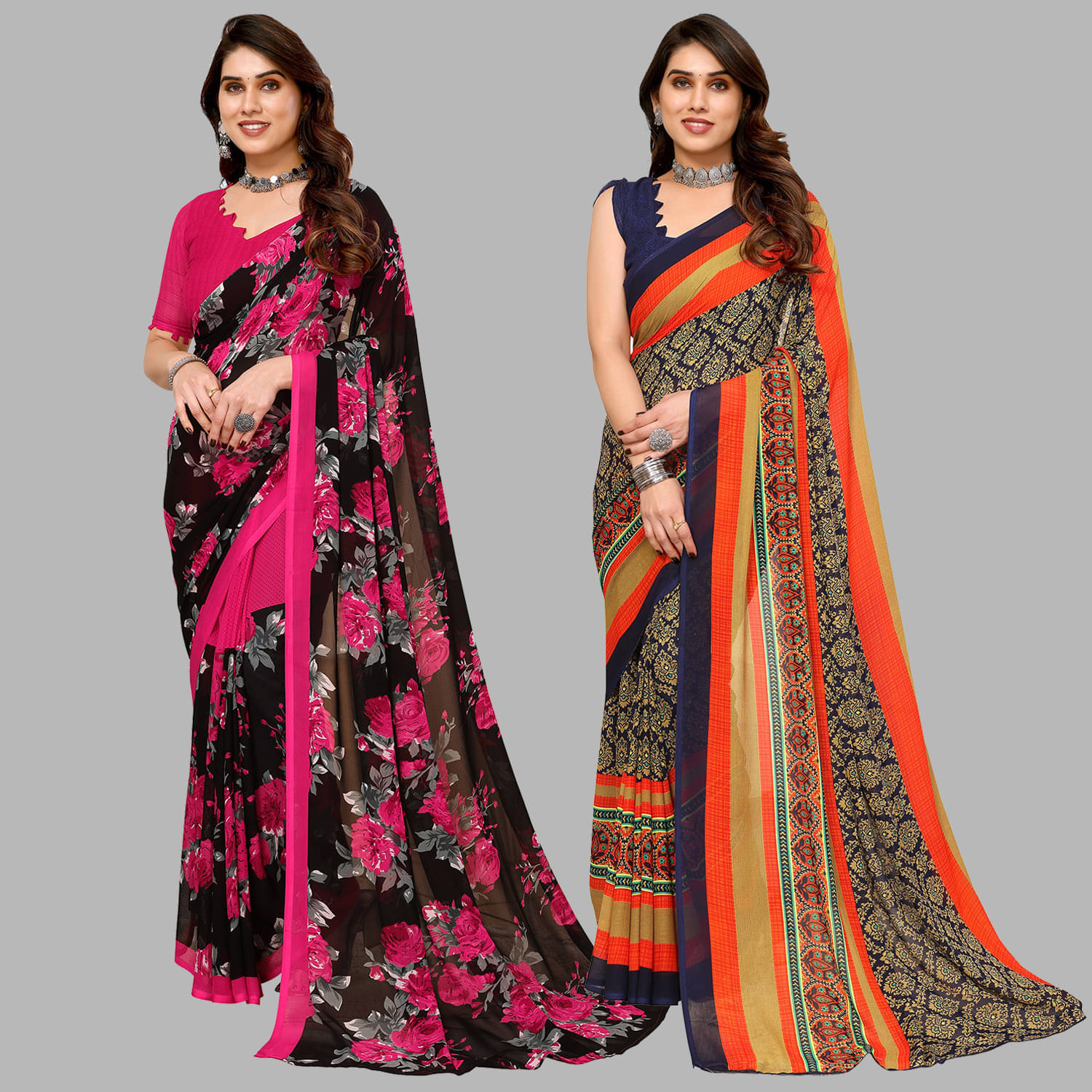 ANAND SAREES Georgette Printed Saree With Unstitched Blouse Piece ( Multicolor ) ANAND SAREES Georgette Printed Saree With Unstitched Blouse Piece ( Multicolor )