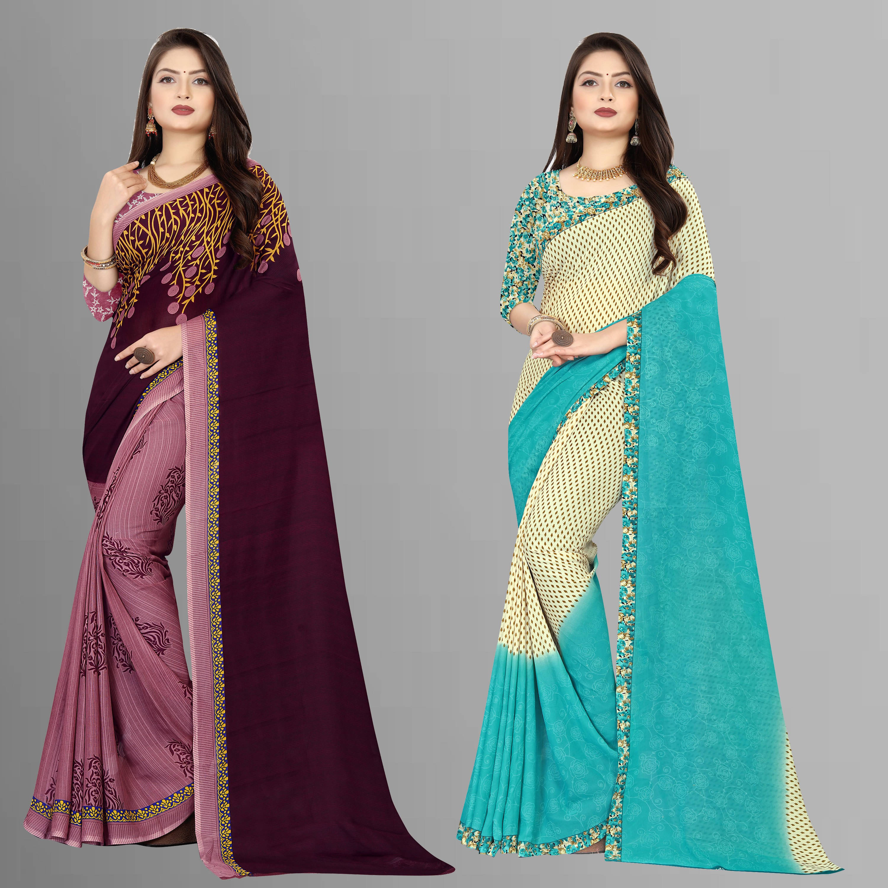 ANAND SAREES Georgette Printed Saree With Unstitched Blouse Piece ( Multicolor ) ANAND SAREES Georgette Printed Saree With Unstitched Blouse Piece ( Multicolor )