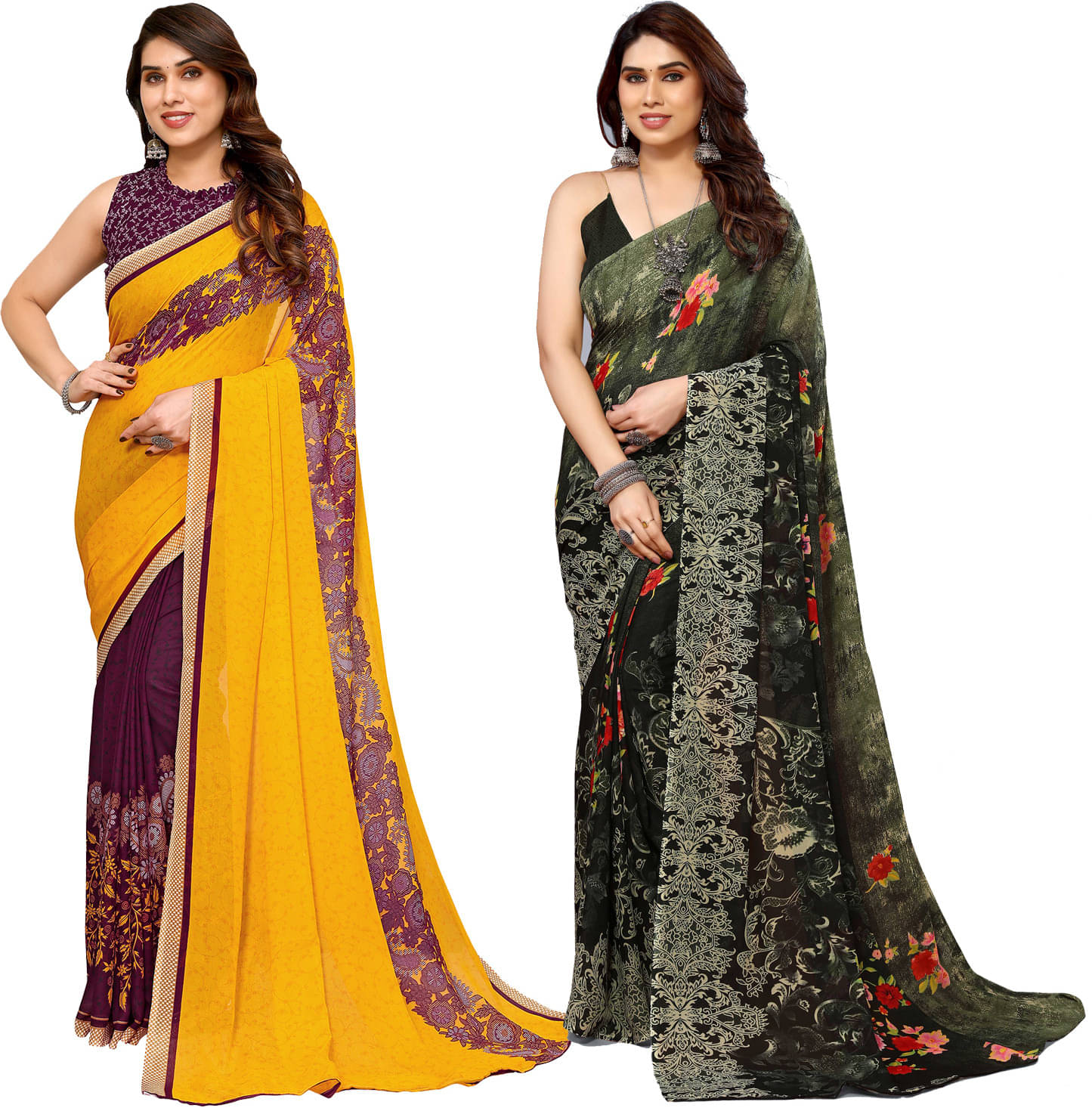     			ANAND SAREES Georgette Printed Saree With Unstitched Blouse Piece ( Multicolor )