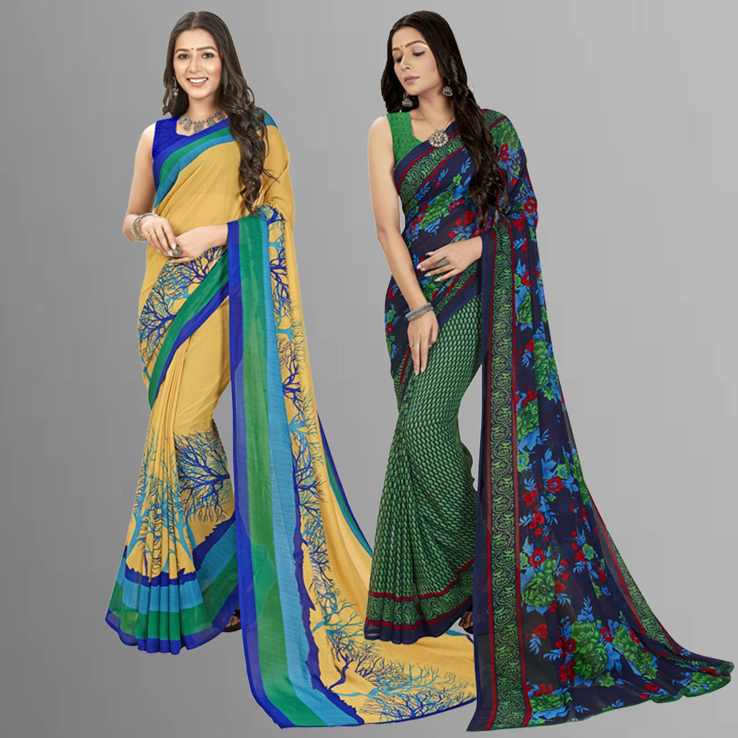 ANAND SAREES Georgette Printed Saree With Unstitched Blouse Piece ( Multicolor ) ANAND SAREES Georgette Printed Saree With Unstitched Blouse Piece ( Multicolor )