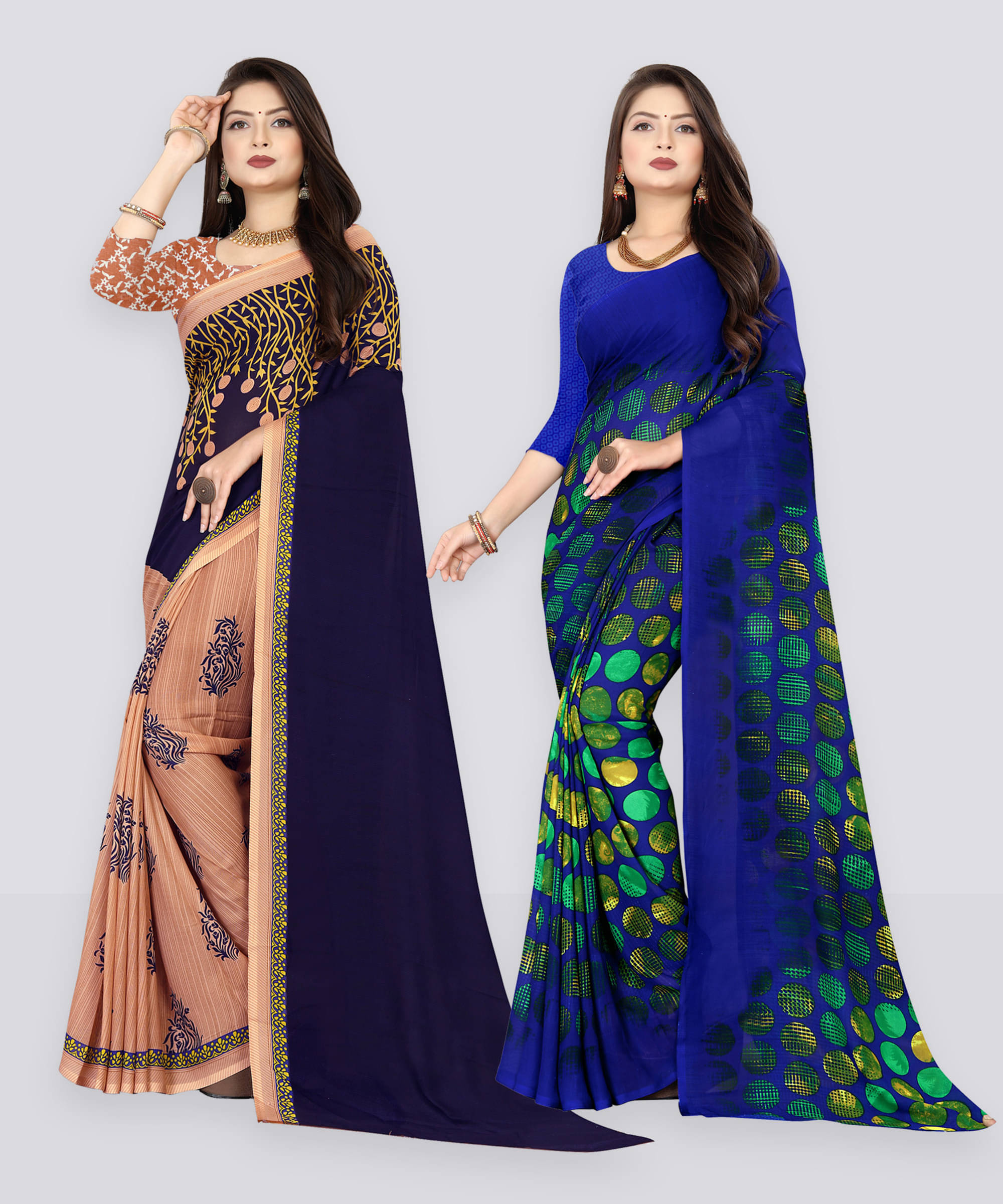 ANAND SAREES Georgette Printed Saree With Unstitched Blouse Piece ( Blue ) ANAND SAREES Georgette Printed Saree With Unstitched Blouse Piece ( Blue )