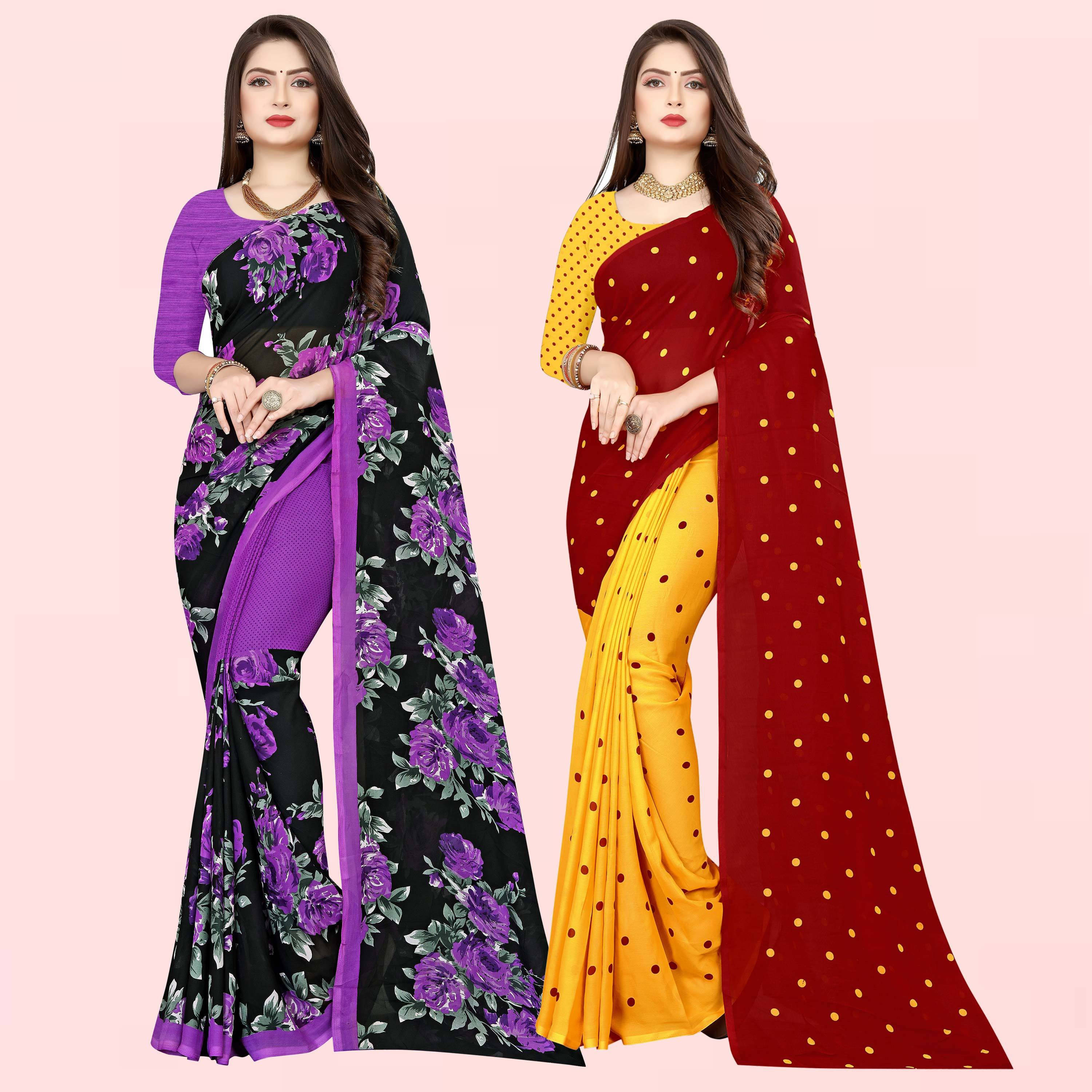 ANAND SAREES Georgette Printed Saree With Unstitched Blouse Piece ( Multicolor ) ANAND SAREES Georgette Printed Saree With Unstitched Blouse Piece ( Multicolor )