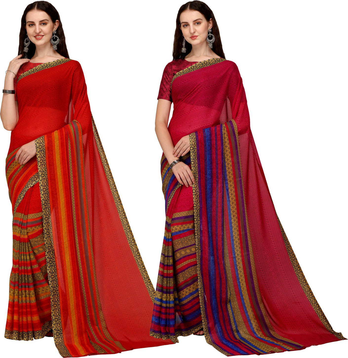 ANAND SAREES Georgette Printed Saree With Unstitched Blouse Piece ( Red ) ANAND SAREES Georgette Printed Saree With Unstitched Blouse Piece ( Red )