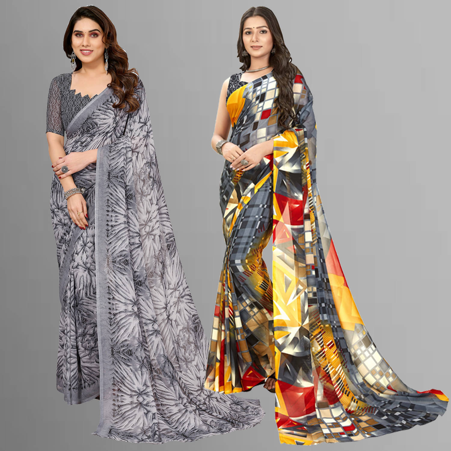     			ANAND SAREES Georgette Printed Saree With Unstitched Blouse Piece ( Grey )