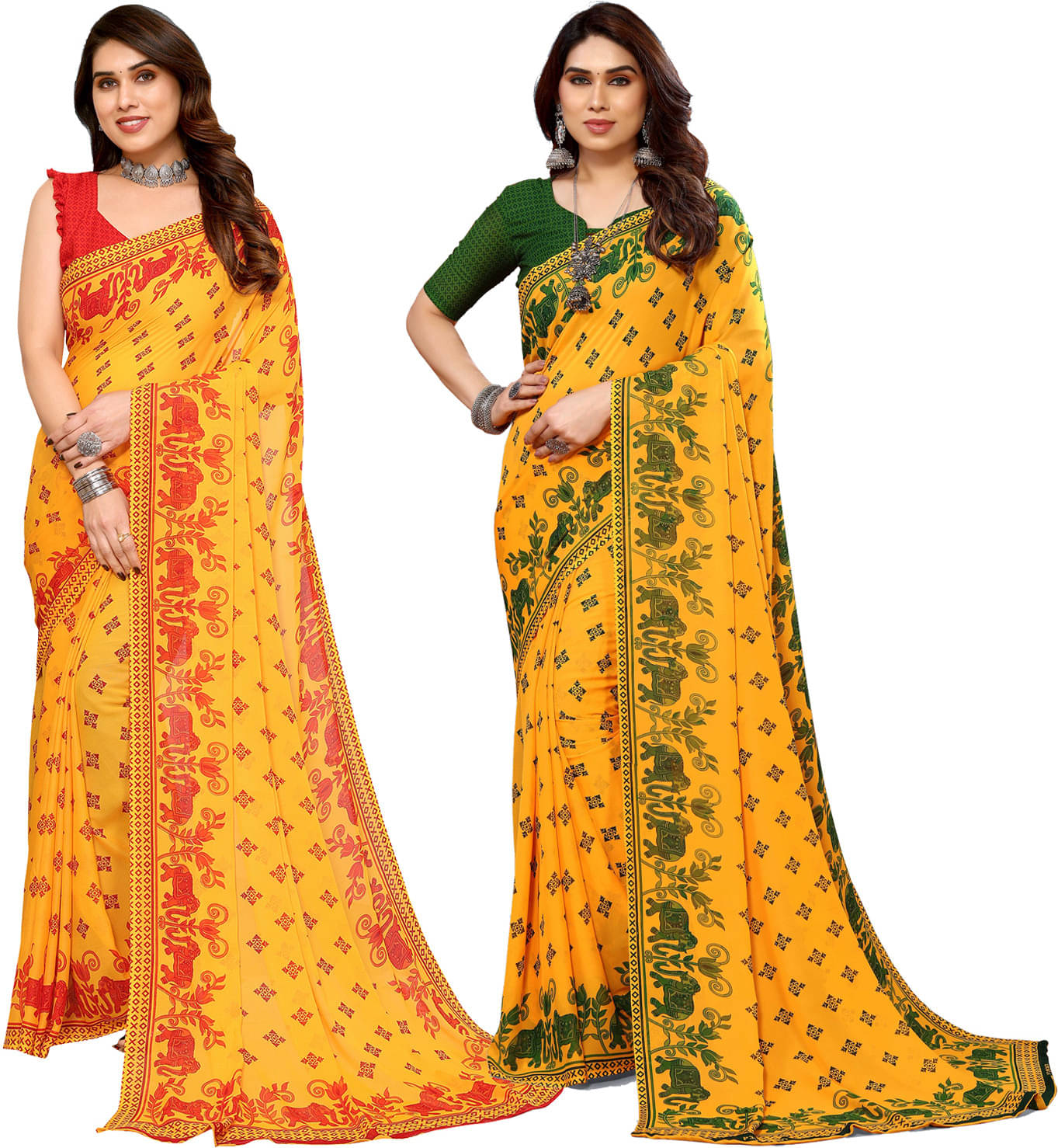 ANAND SAREES Georgette Printed Saree With Unstitched Blouse Piece ( Yellow ) ANAND SAREES Georgette Printed Saree With Unstitched Blouse Piece ( Yellow )