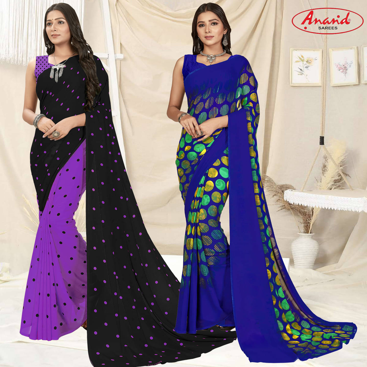     			ANAND SAREES Georgette Printed Saree With Unstitched Blouse Piece ( Multicolor )