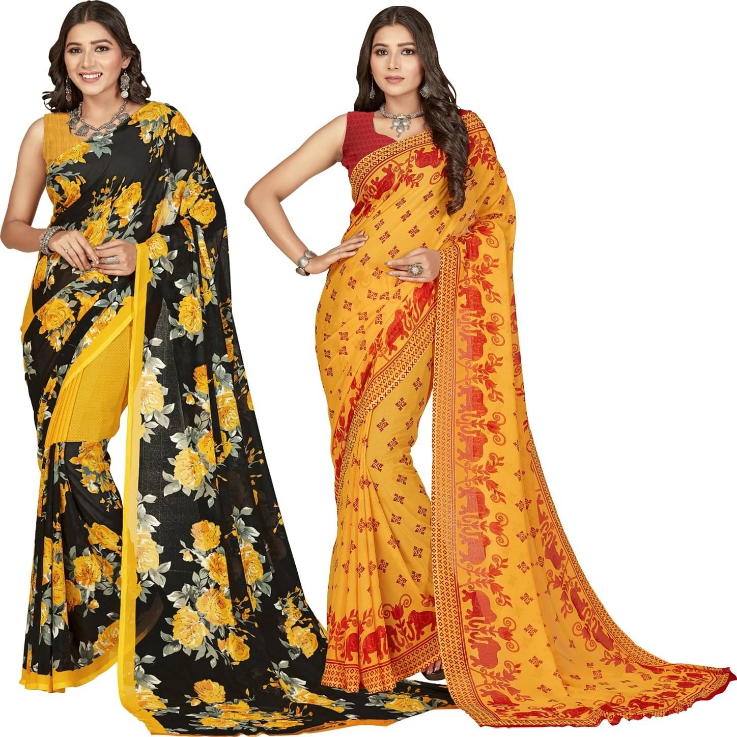 ANAND SAREES Georgette Printed Saree With Unstitched Blouse Piece ( Multicolor ) ANAND SAREES Georgette Printed Saree With Unstitched Blouse Piece ( Multicolor )