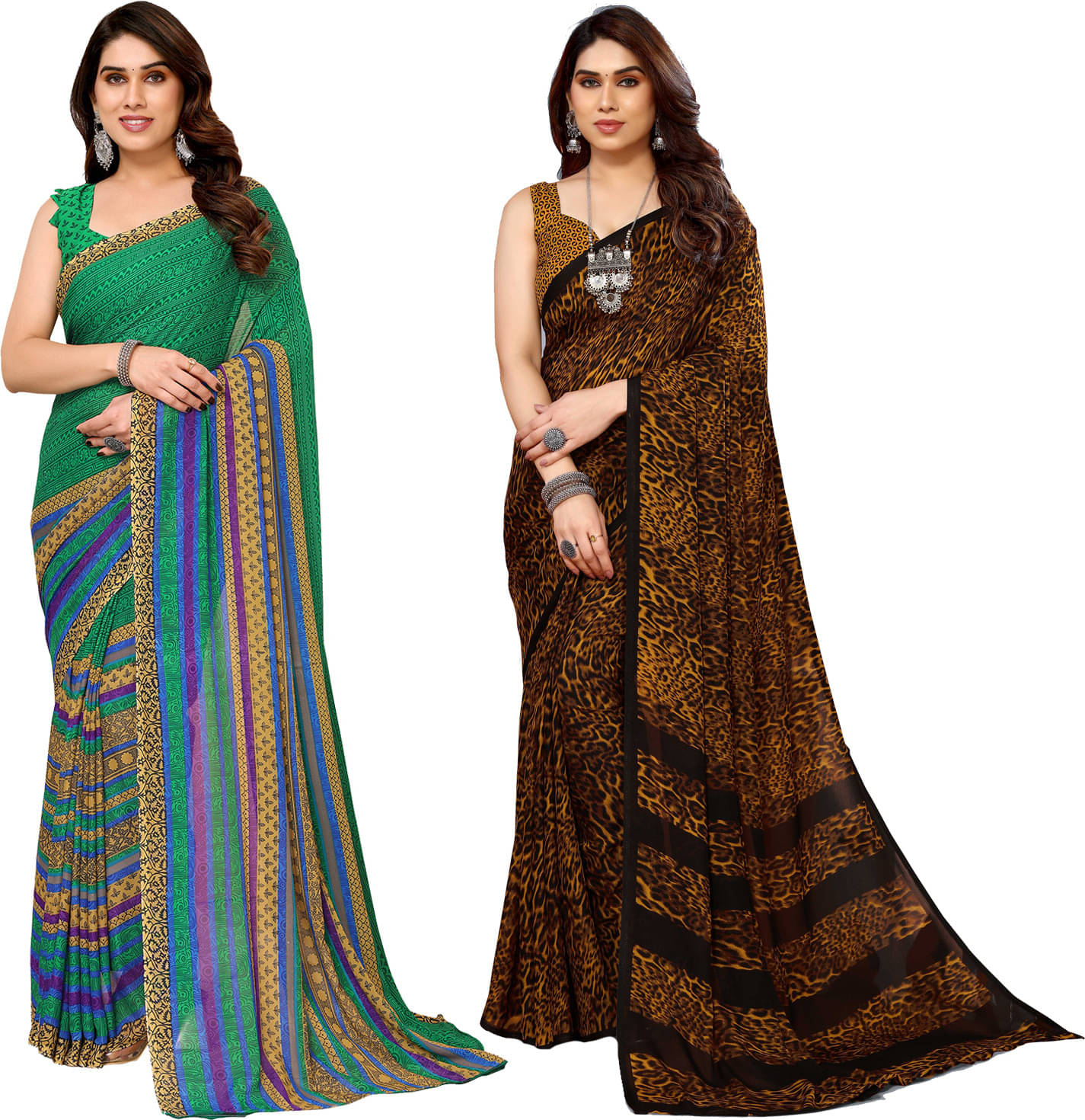     			ANAND SAREES Georgette Printed Saree With Unstitched Blouse Piece ( Multicolor )