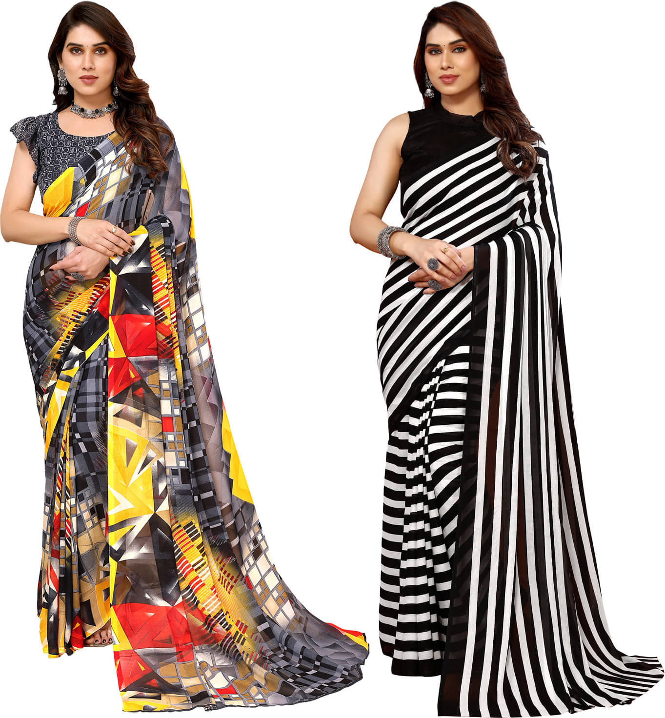 ANAND SAREES Georgette Printed Saree With Unstitched Blouse Piece ( Multicolor ) ANAND SAREES Georgette Printed Saree With Unstitched Blouse Piece ( Multicolor )
