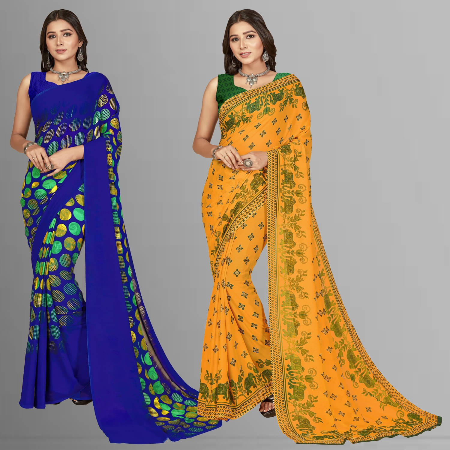     			ANAND SAREES Georgette Printed Saree With Unstitched Blouse Piece ( Multicolor )