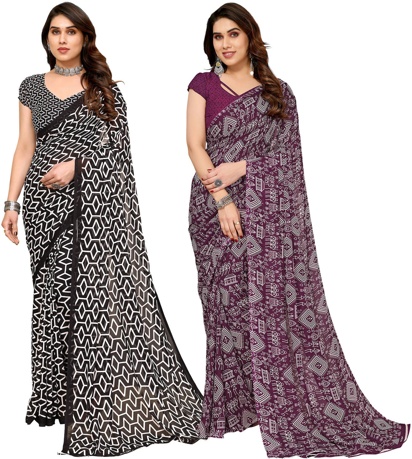     			ANAND SAREES Georgette Printed Saree With Unstitched Blouse Piece ( Multicolor )