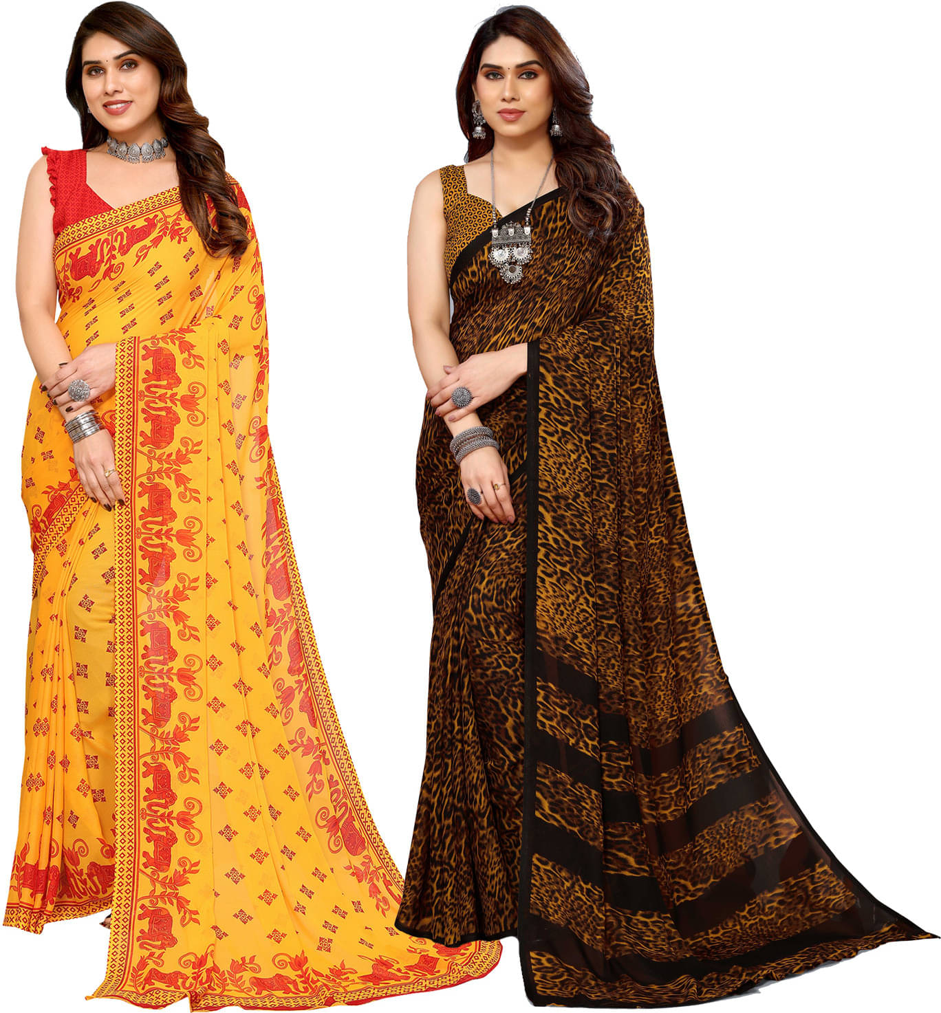     			ANAND SAREES Georgette Printed Saree With Unstitched Blouse Piece ( Multicolor )