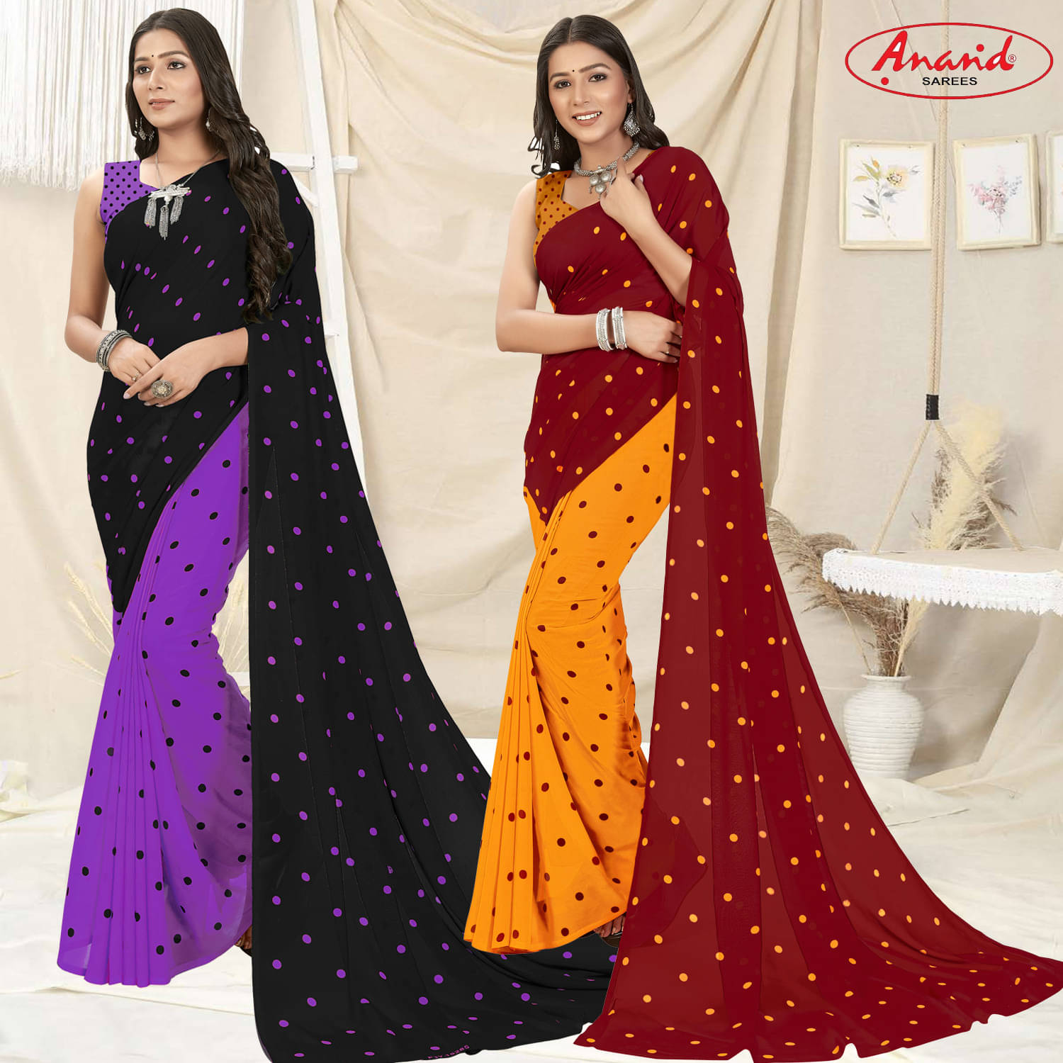 ANAND SAREES Georgette Printed Saree With Unstitched Blouse Piece ( Multicolor )     			ANAND SAREES Georgette Printed Saree With Unstitched Blouse Piece ( Multicolor )
