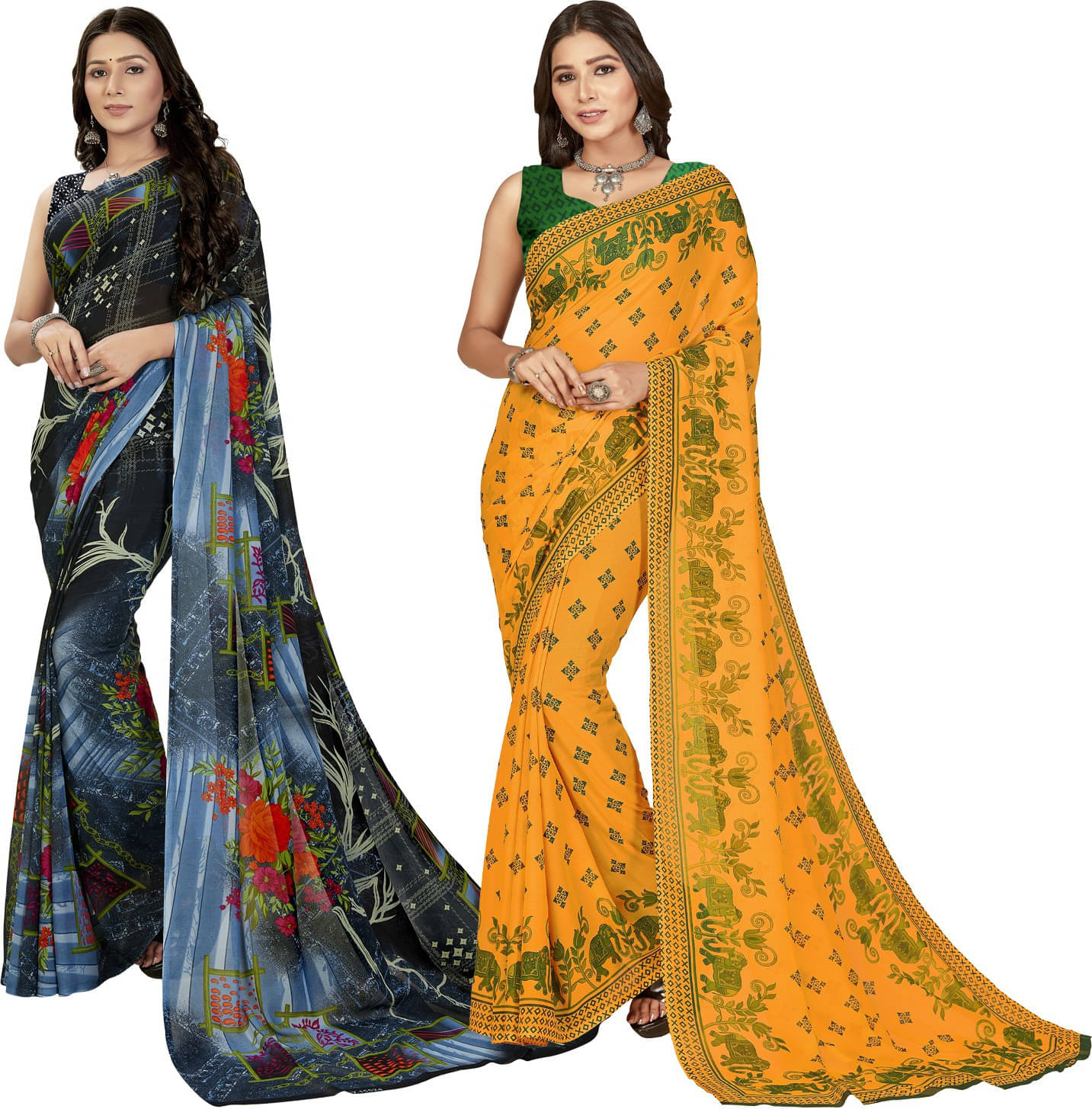 ANAND SAREES Georgette Printed Saree With Unstitched Blouse Piece ( Multicolor ) ANAND SAREES Georgette Printed Saree With Unstitched Blouse Piece ( Multicolor )