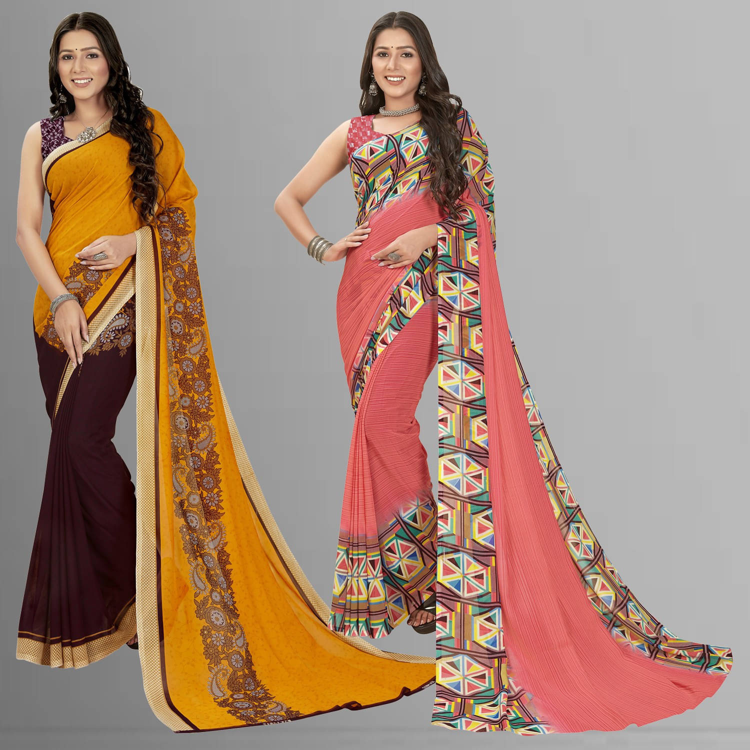 ANAND SAREES Georgette Printed Saree With Unstitched Blouse Piece ( Multicolor ) ANAND SAREES Georgette Printed Saree With Unstitched Blouse Piece ( Multicolor )