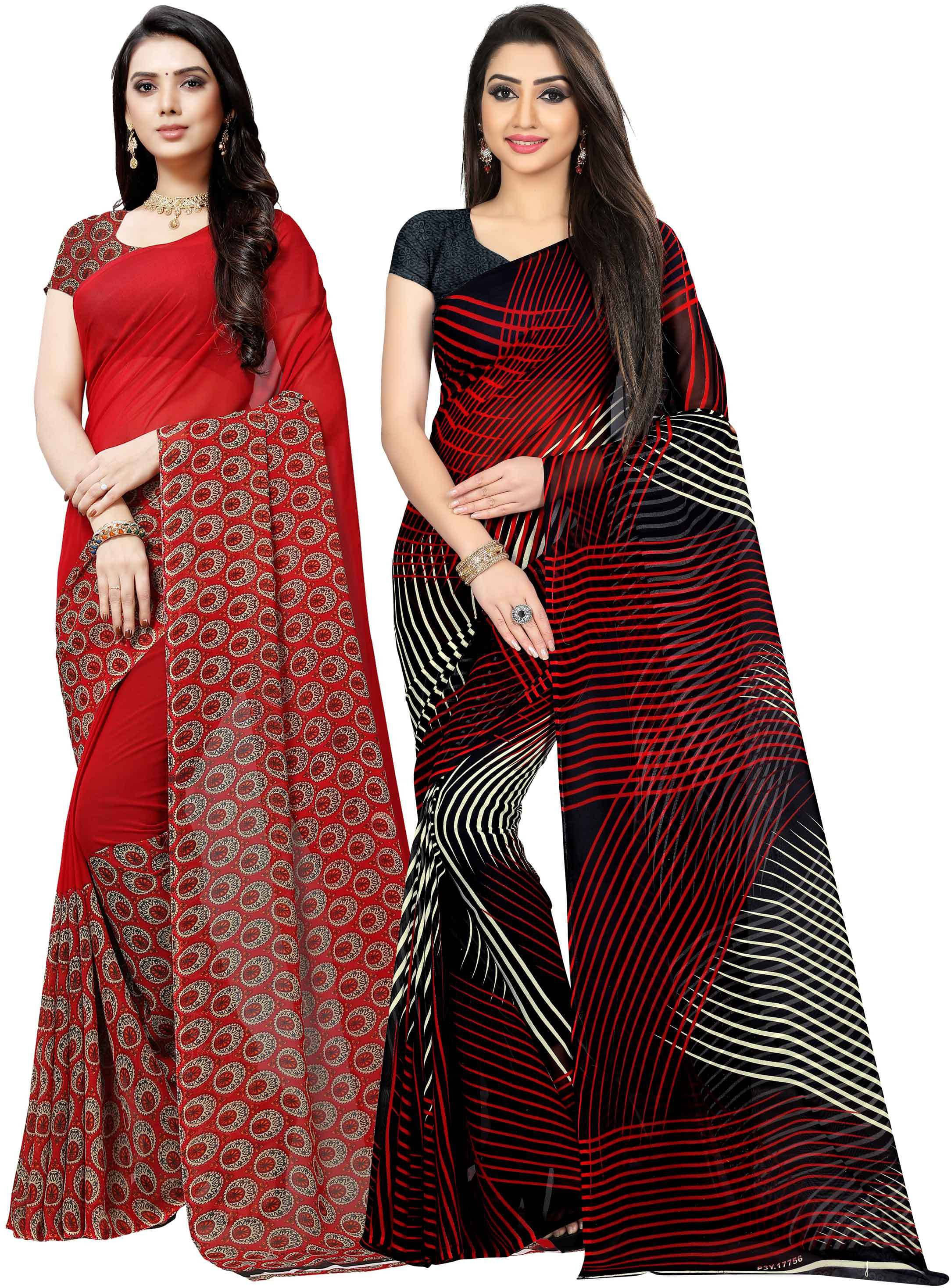 ANAND SAREES Georgette Printed Saree With Unstitched Blouse Piece ( Red ) ANAND SAREES Georgette Printed Saree With Unstitched Blouse Piece ( Red )