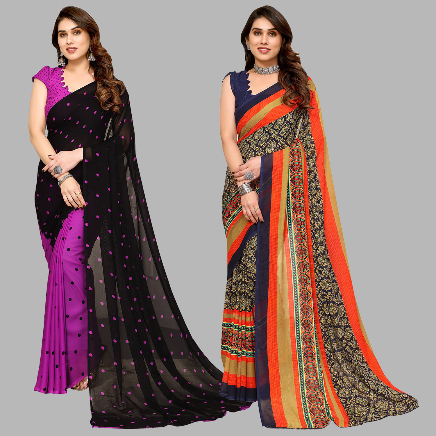     			ANAND SAREES Georgette Printed Saree With Unstitched Blouse Piece ( Multicolor )