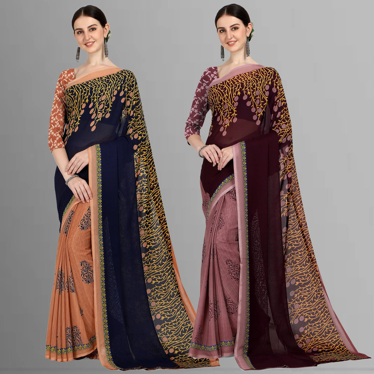 ANAND SAREES Georgette Printed Saree With Unstitched Blouse Piece ( Multicolor ) ANAND SAREES Georgette Printed Saree With Unstitched Blouse Piece ( Multicolor )