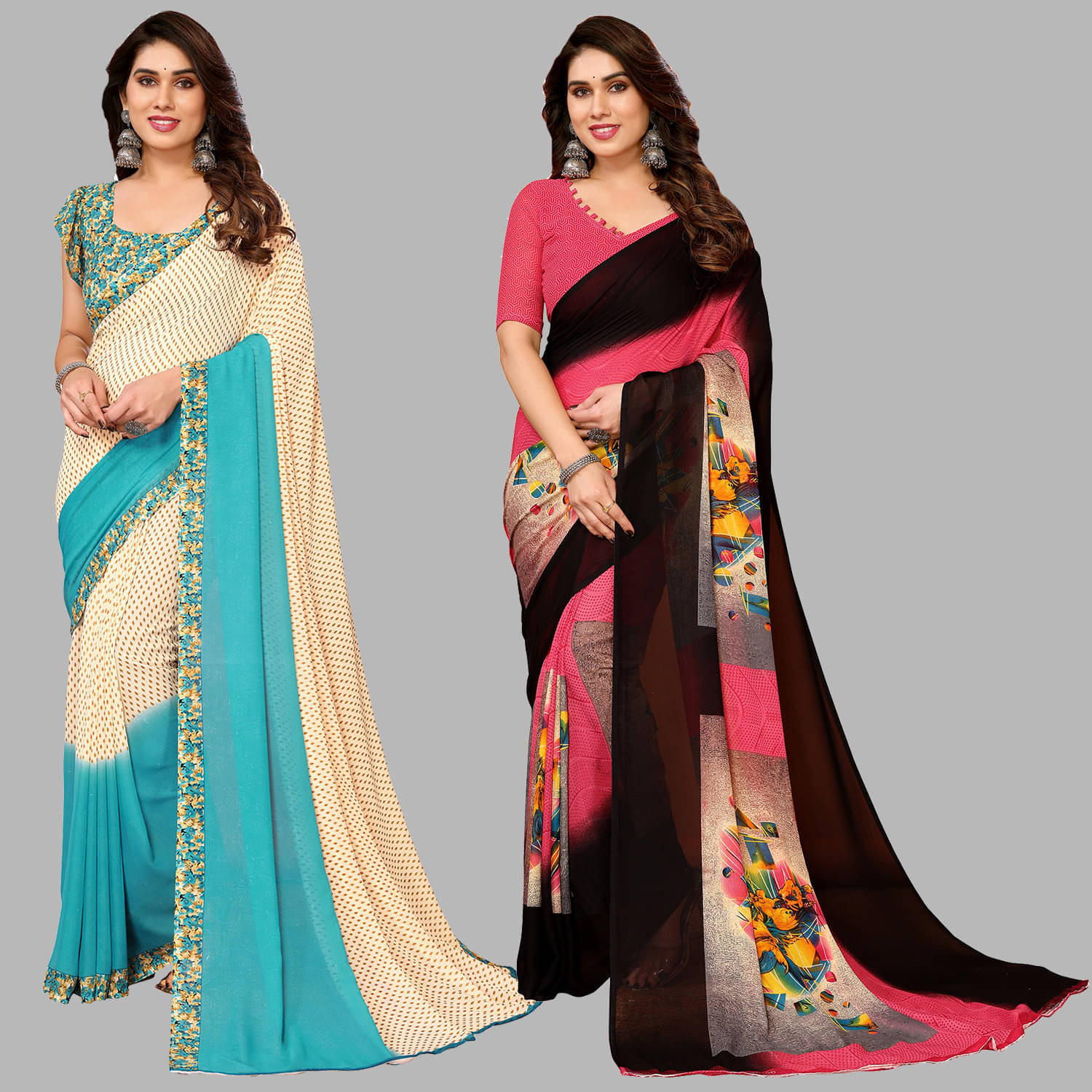     			ANAND SAREES Georgette Printed Saree With Unstitched Blouse Piece ( Multicolor )