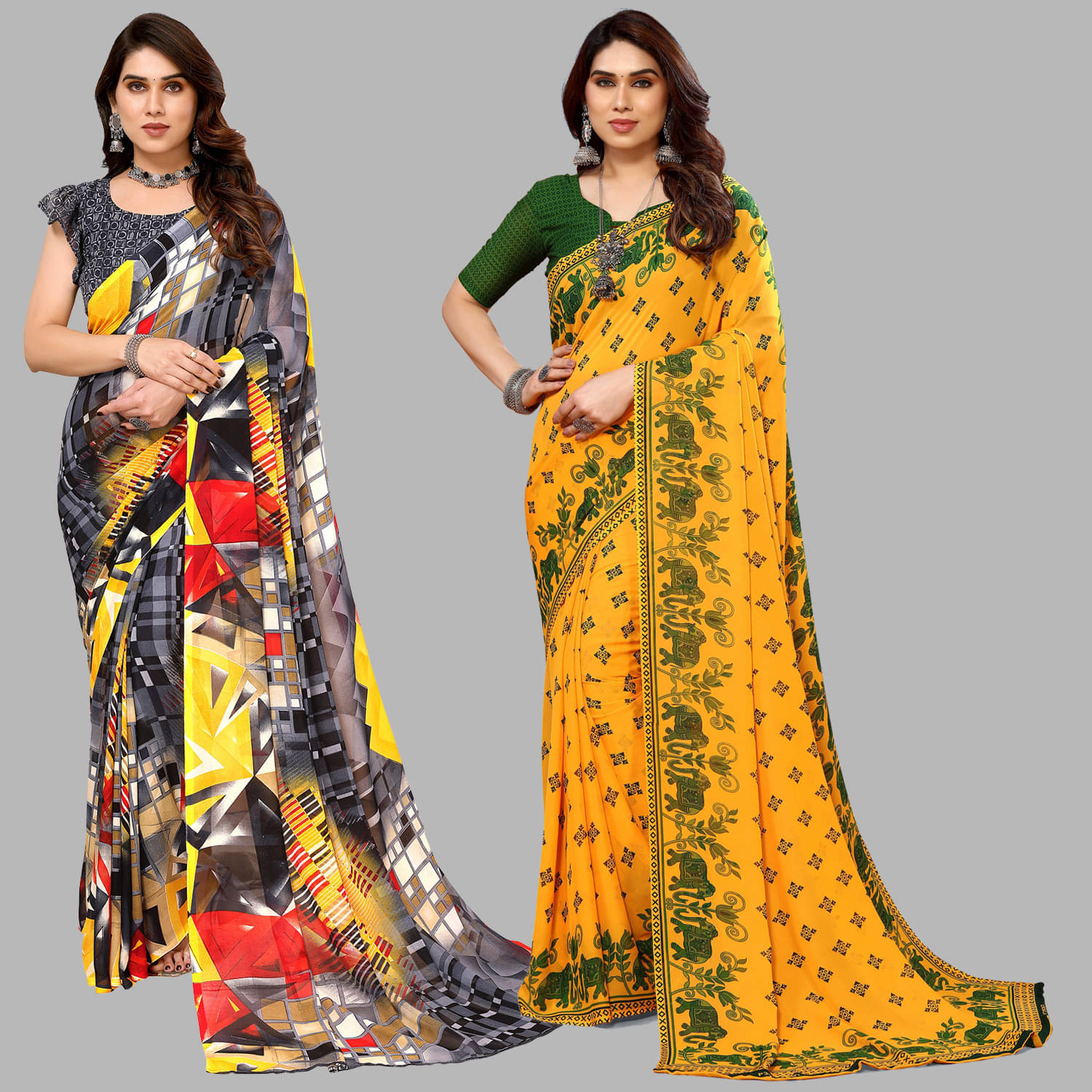     			ANAND SAREES Georgette Printed Saree With Unstitched Blouse Piece ( Multicolor )