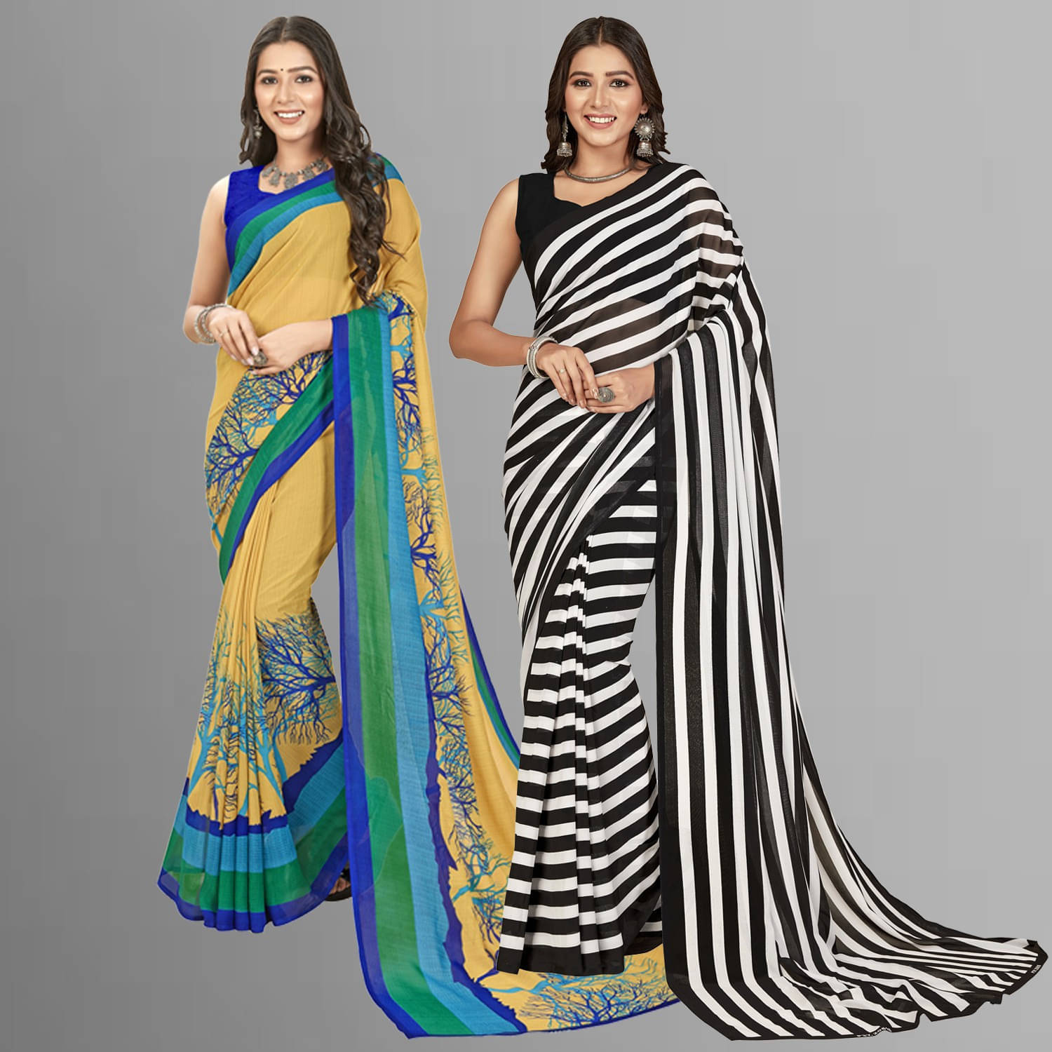 ANAND SAREES Georgette Printed Saree With Unstitched Blouse Piece ( Green ) ANAND SAREES Georgette Printed Saree With Unstitched Blouse Piece ( Green )