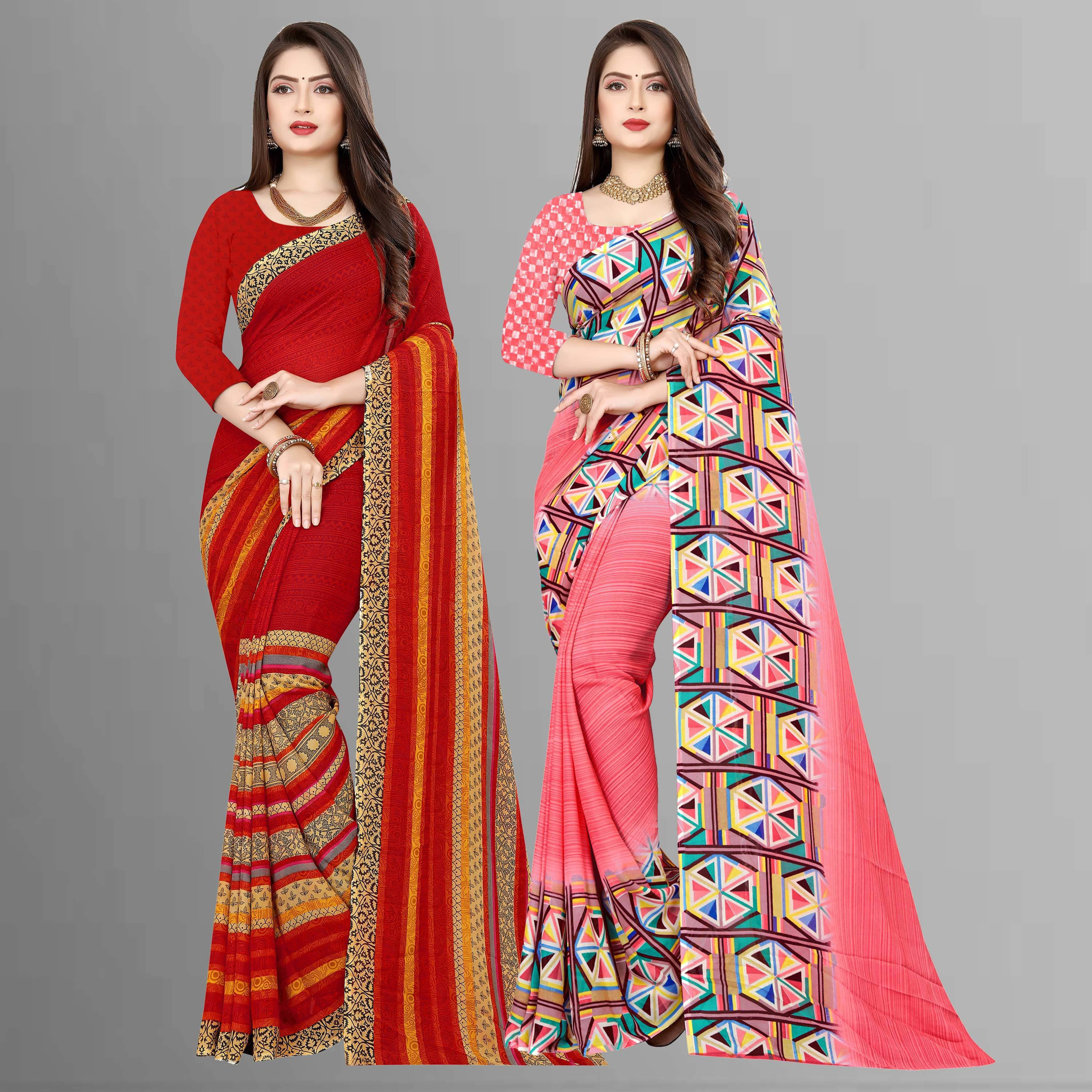 ANAND SAREES Georgette Printed Saree With Unstitched Blouse Piece ( Multicolor )     			ANAND SAREES Georgette Printed Saree With Unstitched Blouse Piece ( Multicolor )