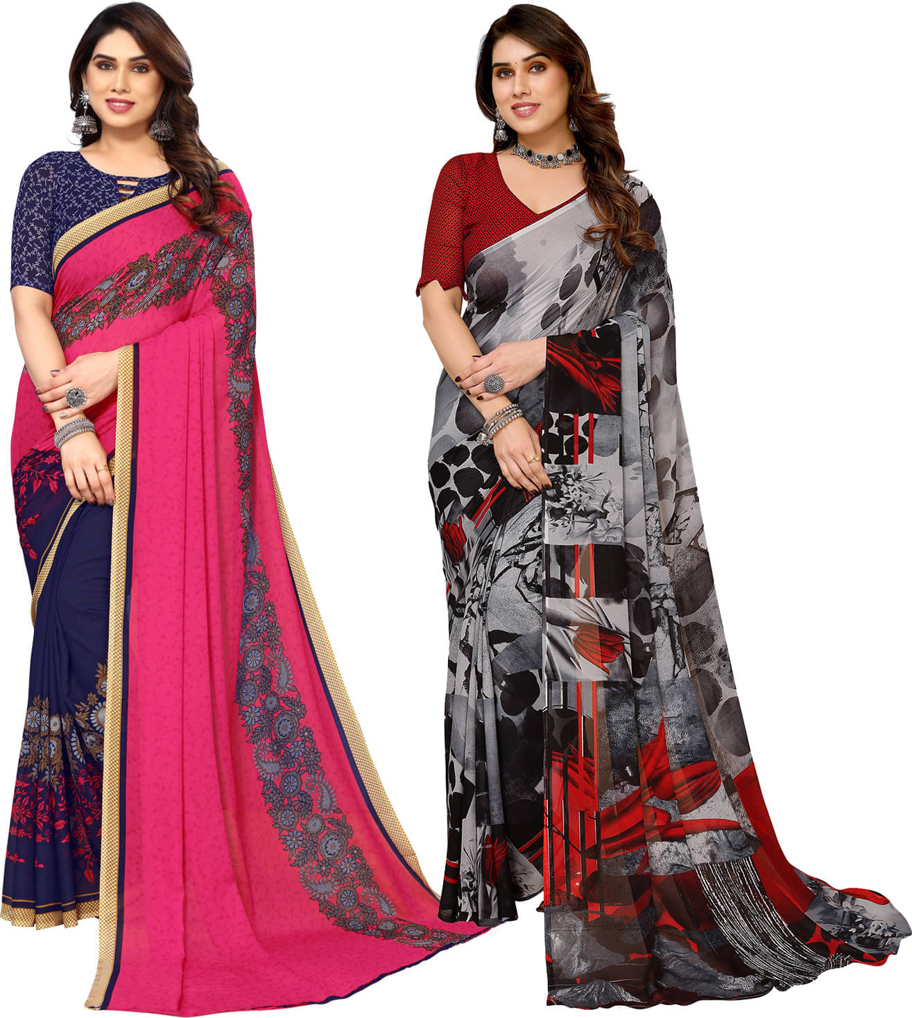     			ANAND SAREES Georgette Printed Saree With Unstitched Blouse Piece ( Multicolor )