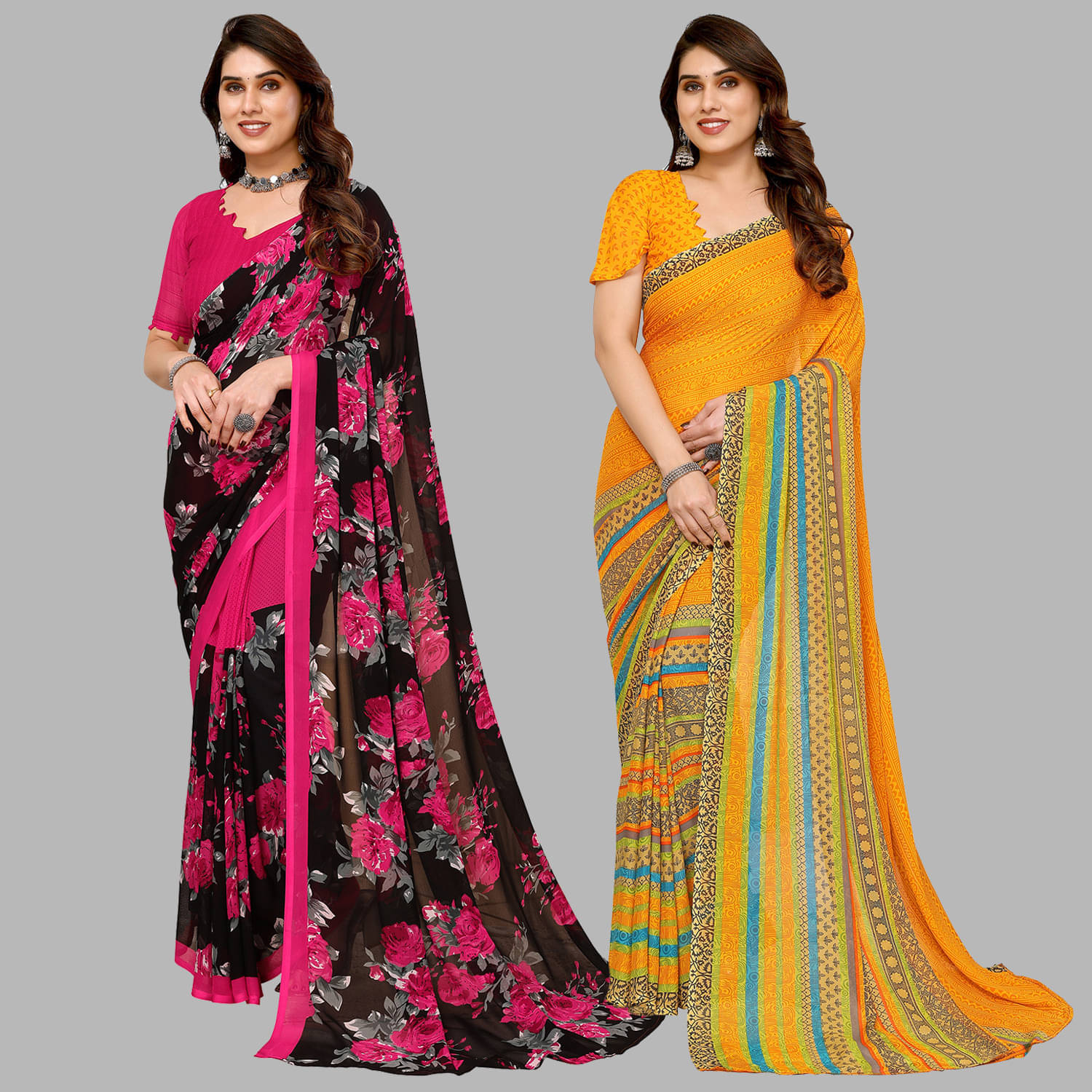     			ANAND SAREES Georgette Printed Saree With Unstitched Blouse Piece ( Multicolor )
