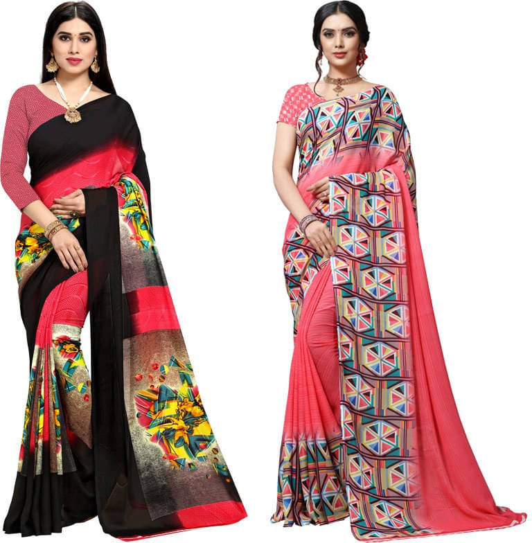     			ANAND SAREES Georgette Printed Saree With Unstitched Blouse Piece ( Multicolor )